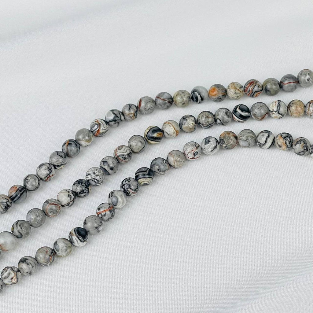 Бусины для украшений из серой Яшмы (Map Jasper) (60 бусин) 39 см