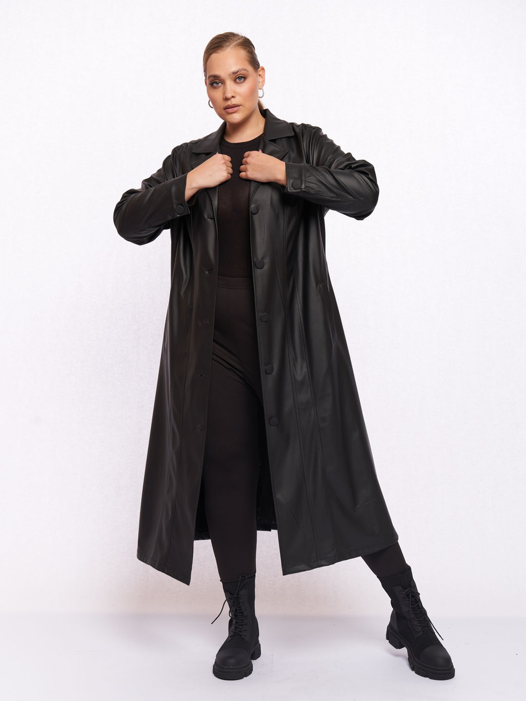 Кожаное пальто PL52109BLK01