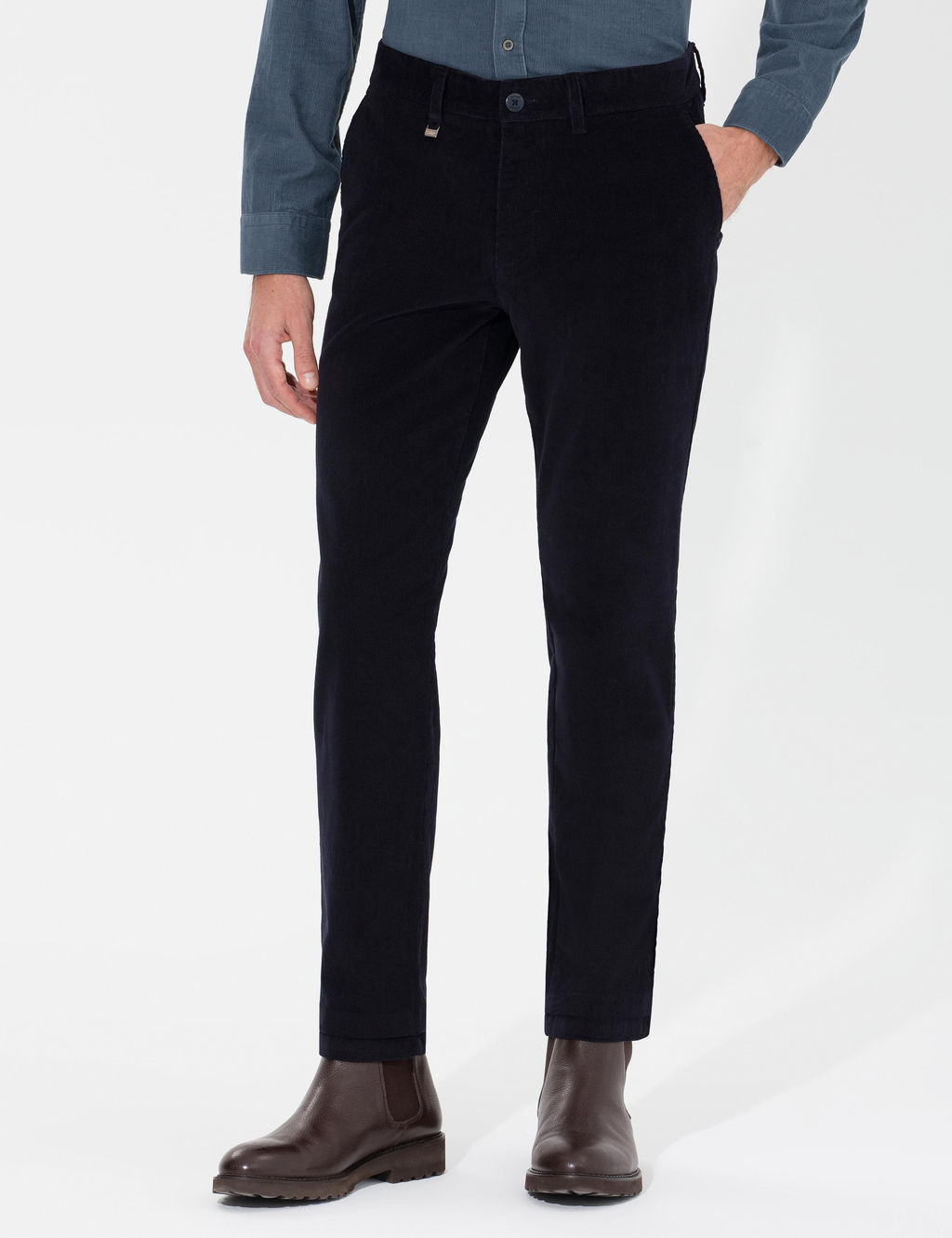 Темно-синие брюки узкого кроя из плотной ткани - Cacharel фото 2