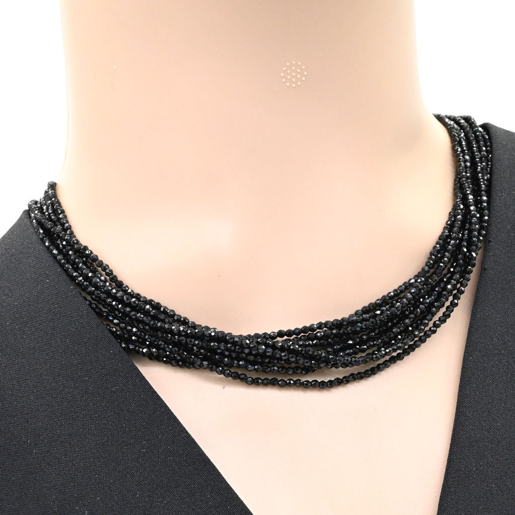 Колье из циркона 10 нитей шарик 2мм, цвет черный