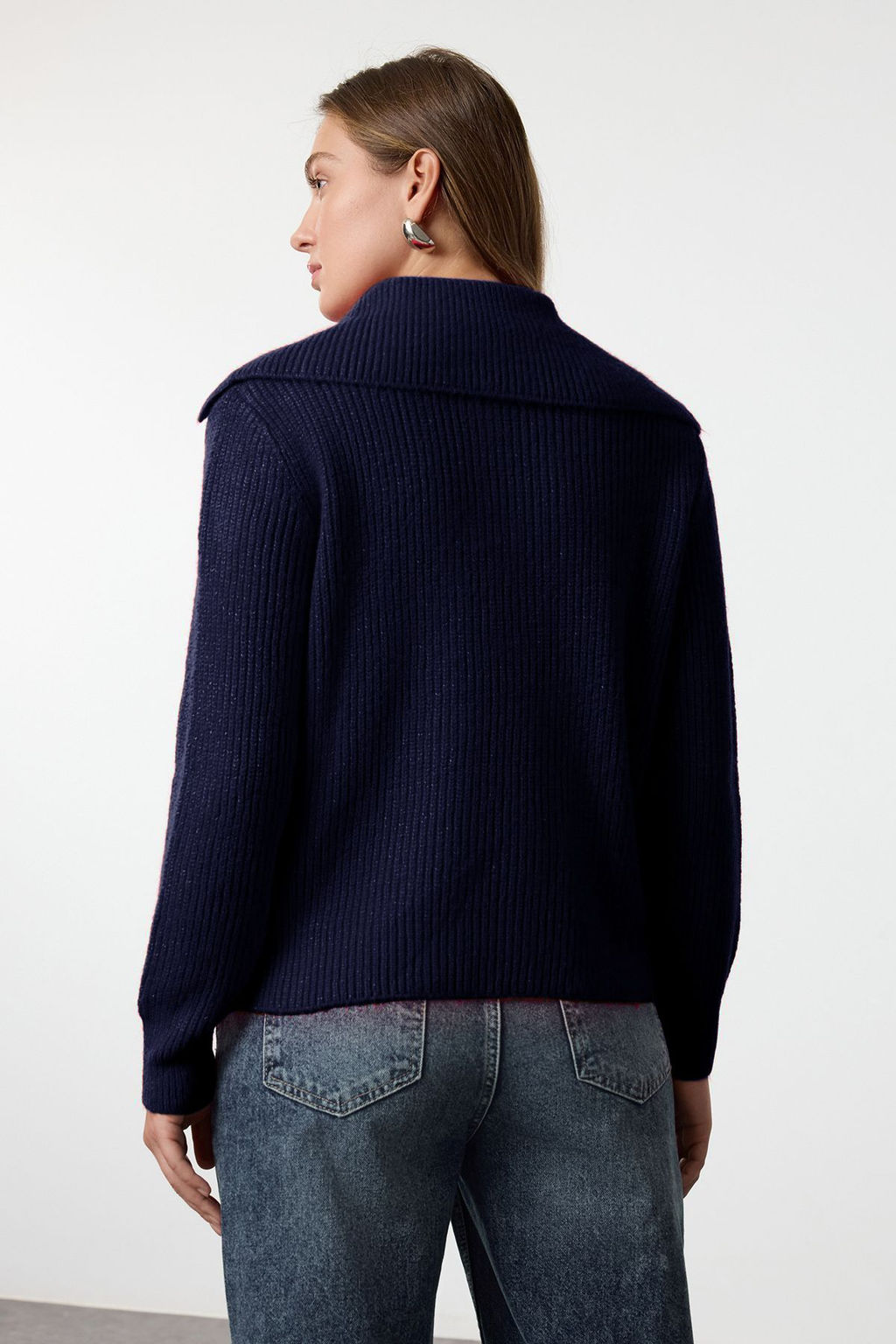 Ekru Yunlu Genis Kal?p Polo Yaka Fermuarl? Triko Kazak TWOAW25KZ00011 - Trendyolmilla фото 20