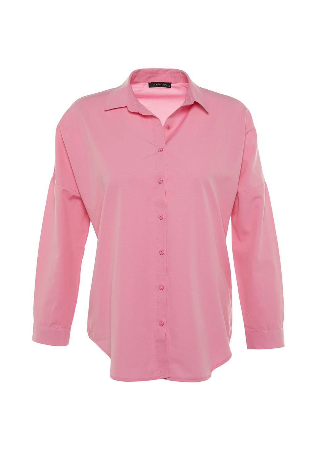 Pembe Pamuklu Oversize Genis Kal?p Dokuma Gomlek TWOSS22GO0669