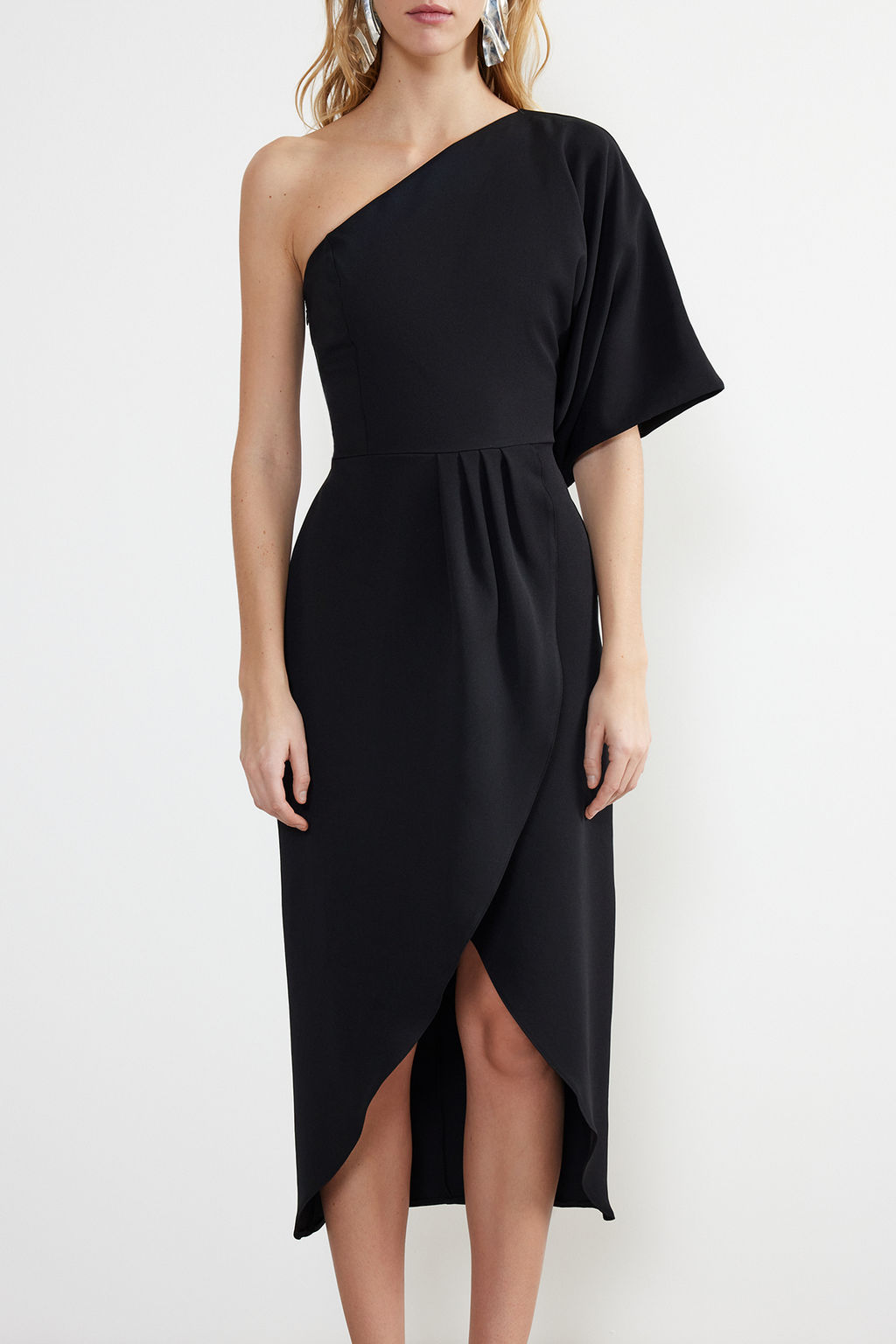 Siyah A-Kesim Dokuma Midi Elbise TPRSS24EL00028 - Trendyolmilla фото 5