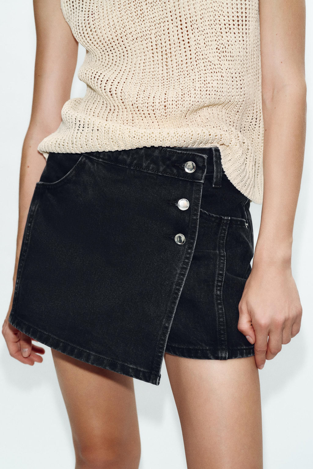 FALDA PANTAL?N Z1975 DENIM CRUZADA / Negro - Zara фото 3