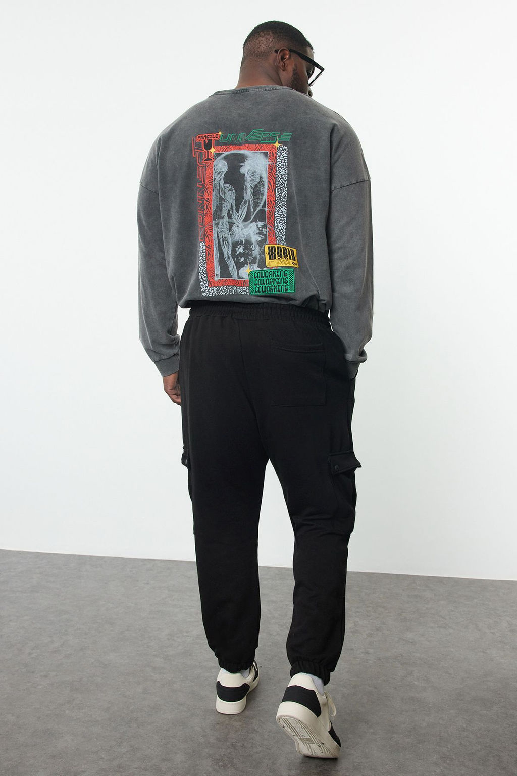 Buyuk Beden Siyah Oversize/Genis Kesim Kargo Cepli Kal?n Lastik Paca Esofman Alt? TMNAW25AJ00002 - Trendyolmilla фото 5