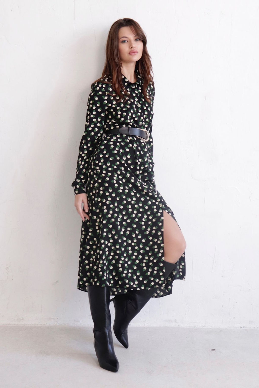 11128 Платье-рубашка удлинённое чёрное с принтом - Martichelli фото 21