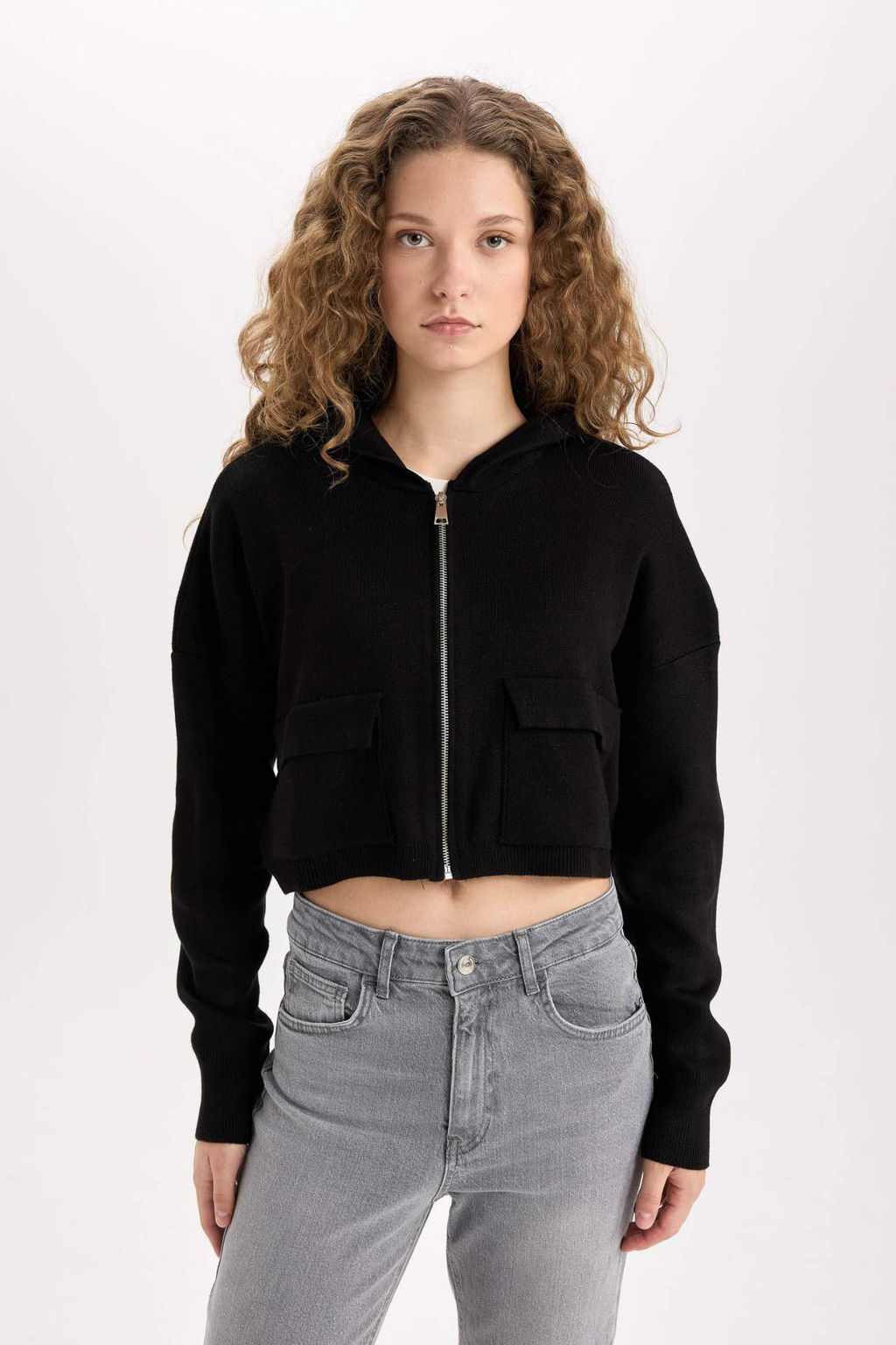 Regular Fit Kapusonlu Basic Duz Fermuarl? Triko H?rka - Defacto фото 6