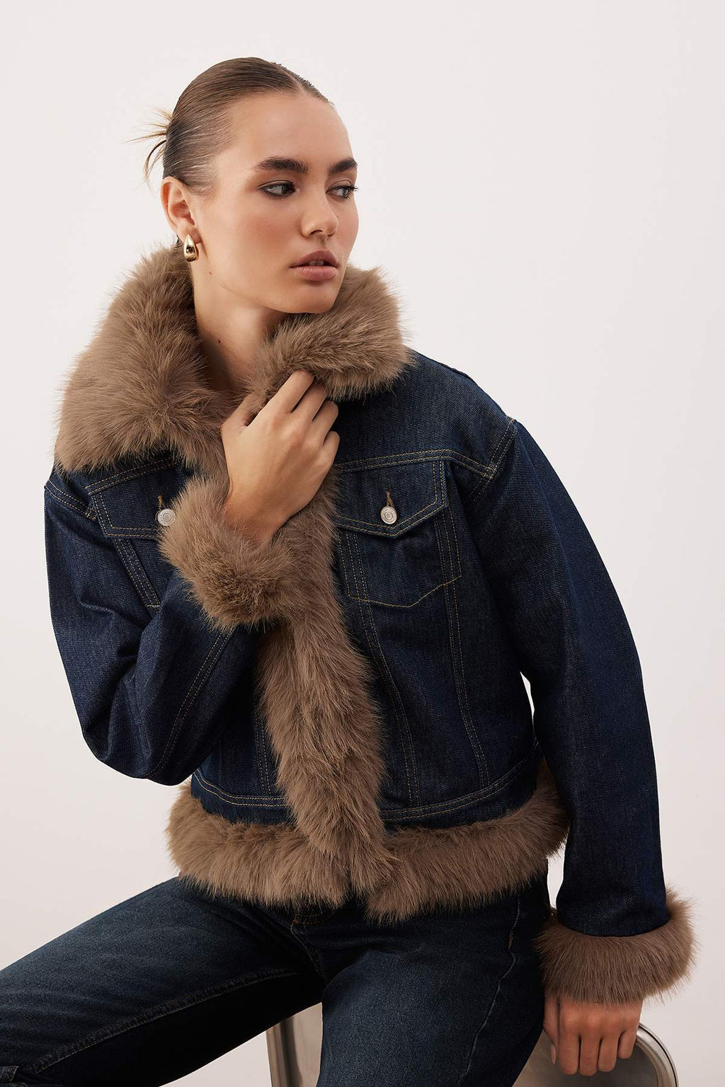 Mavi Kurklu Denim Kot Renk Vermeyen Ceket TWOAW26CE00059