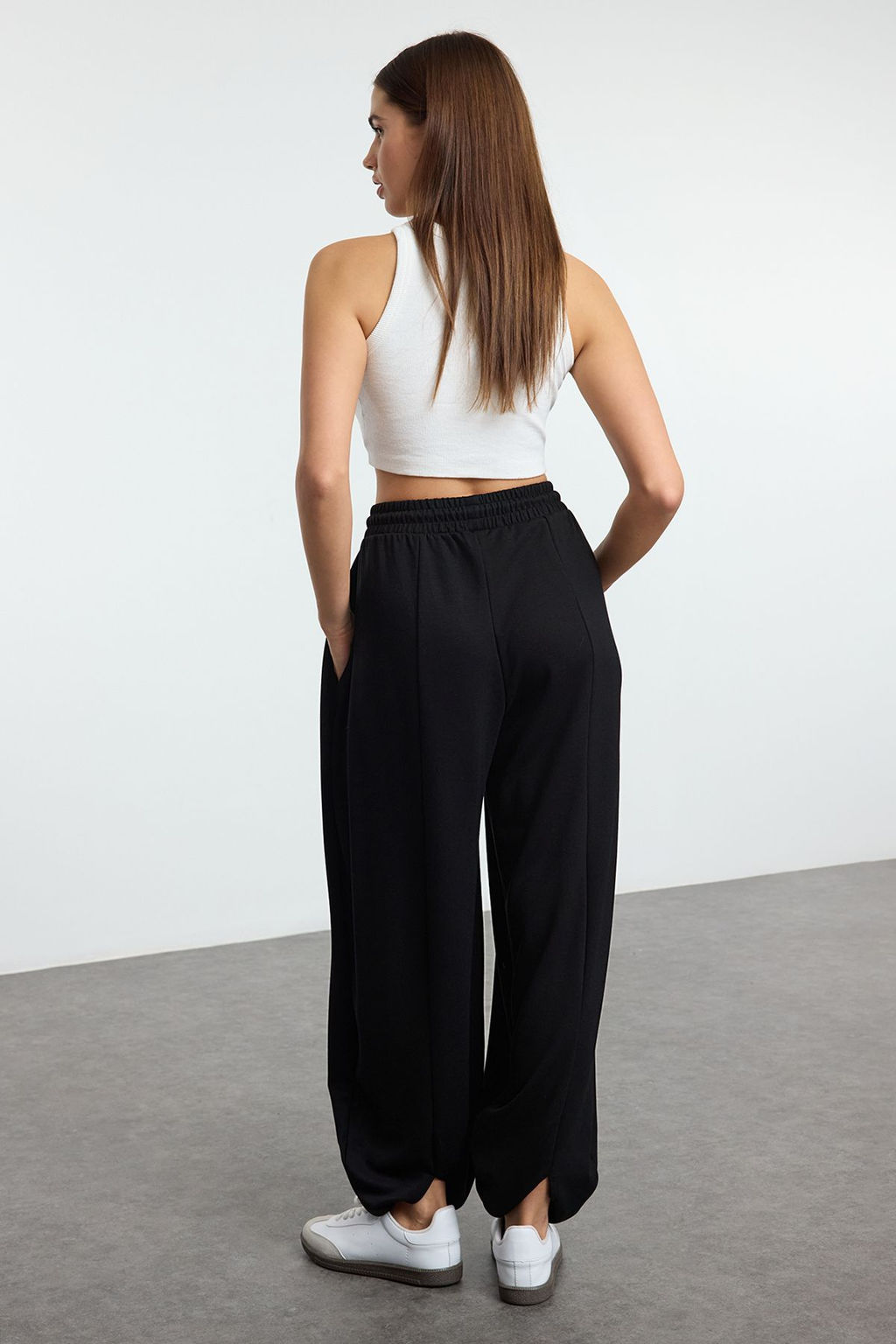 Siyah Soft Touch Havuc/Salvar Kal?p Esnek Orme Esofman Alt? Pantolon TWOAW25EA00001