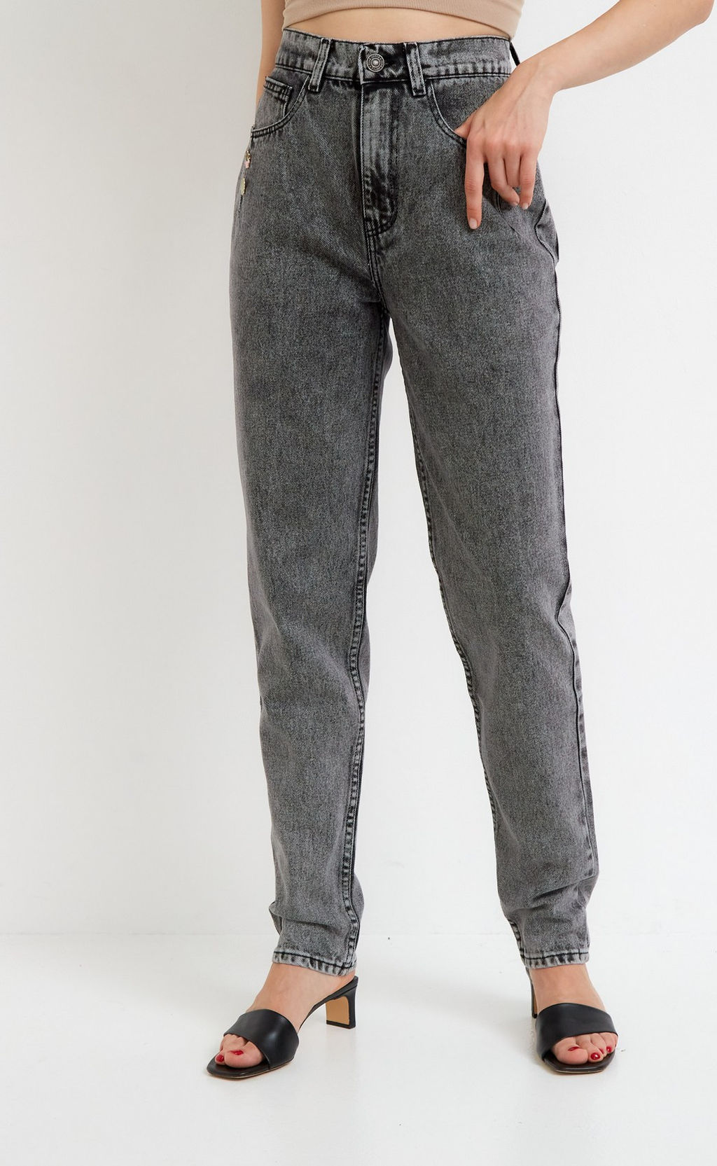 Джинсы женские момы с высокой талией F922-0115 черные