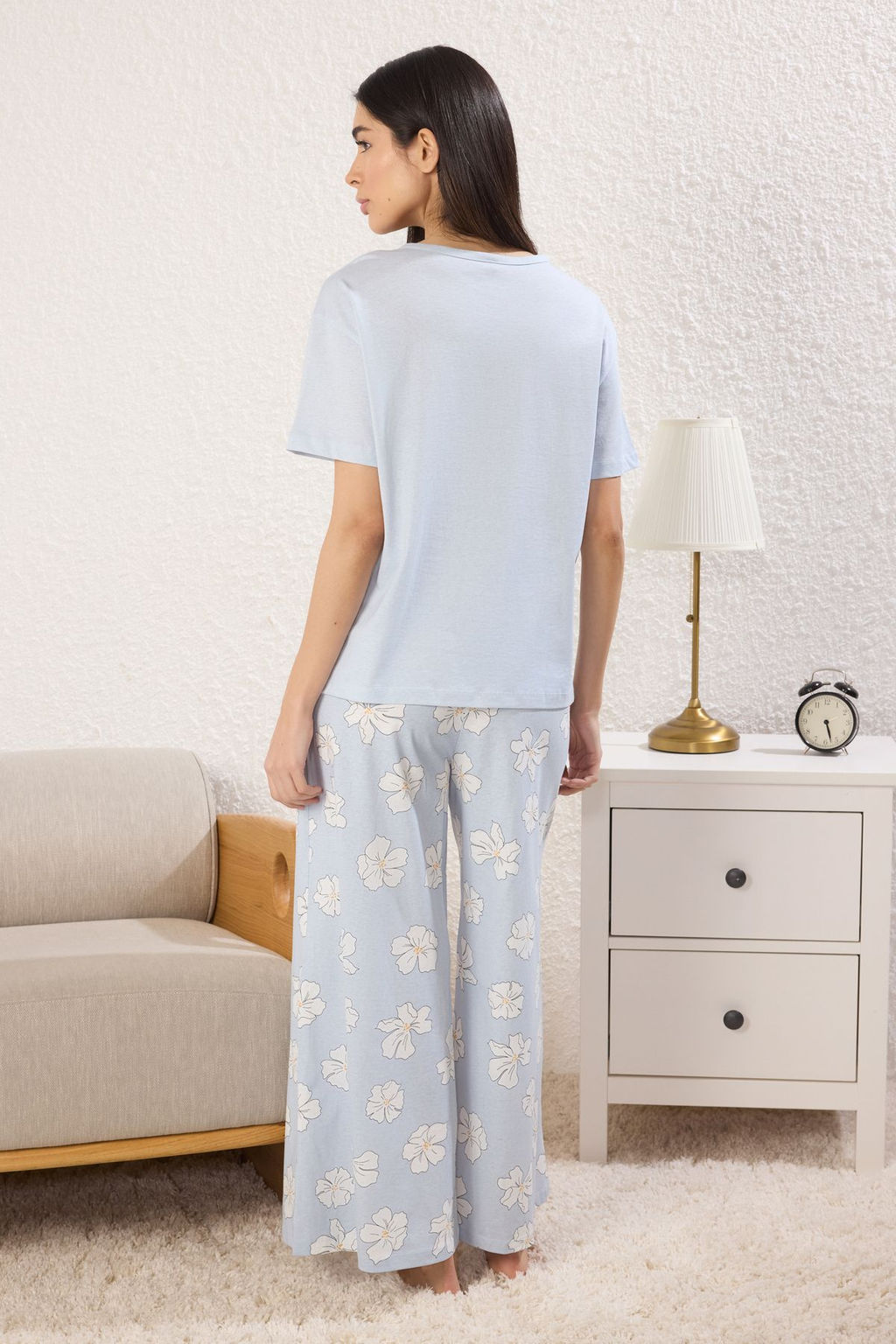 Trendyolmilla Lila %100 Pamuklu Cicekli Dugmeli Orme Pijama Tak?m? THMSS25PT00179  фото 4