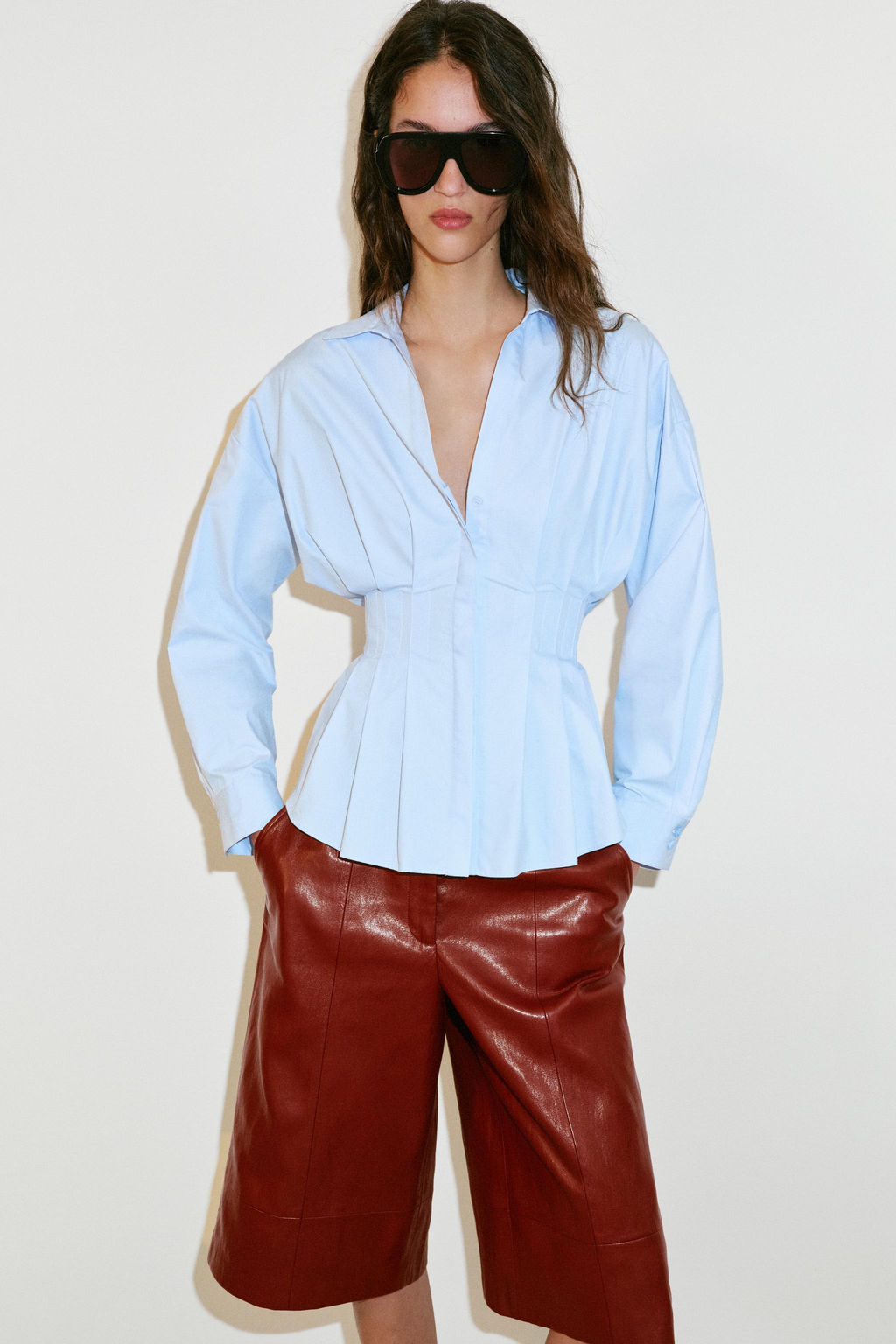 CAMISA POPEL?N PLIEGUES / Azul claro - Zara фото 4