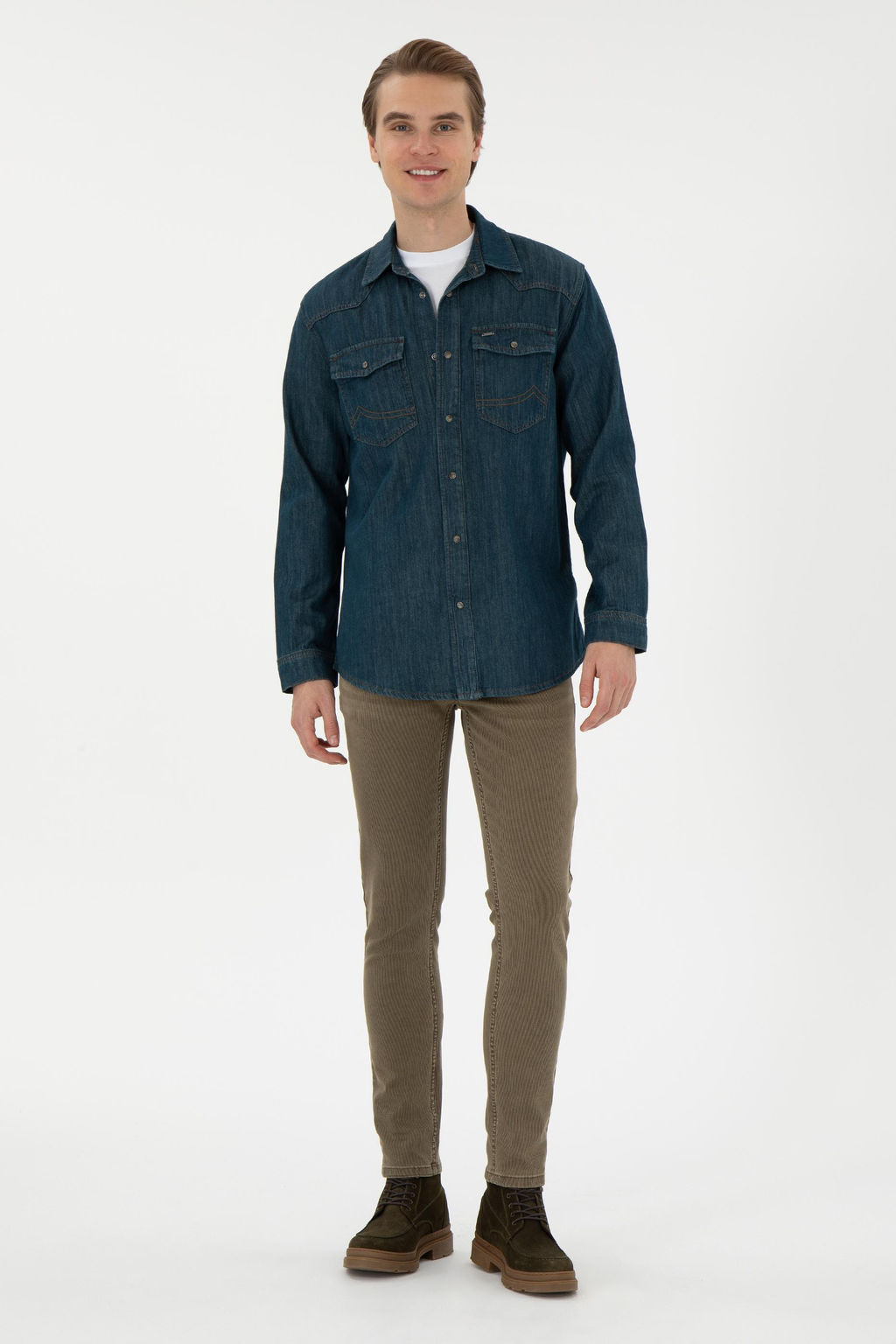 Мужская зеленая джинсовая рубашка Неожиданная скидка в корзине - U.s. polo assn фото 4