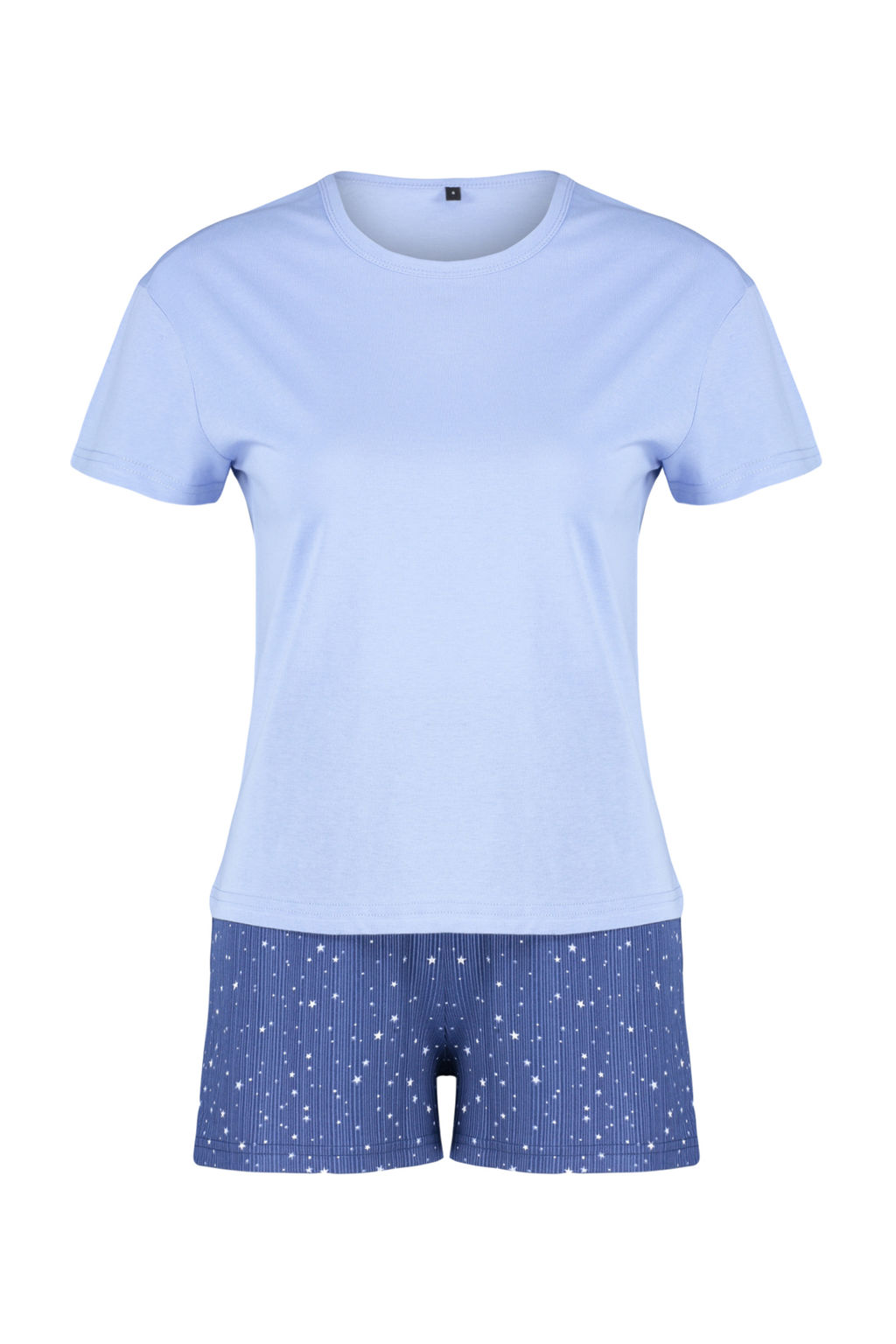 Trendyolmilla Mavi %100 Pamuklu Y?ld?z Desenli Sortlu Orme Pijama Tak?m? THMSS24PT00202 фото 12