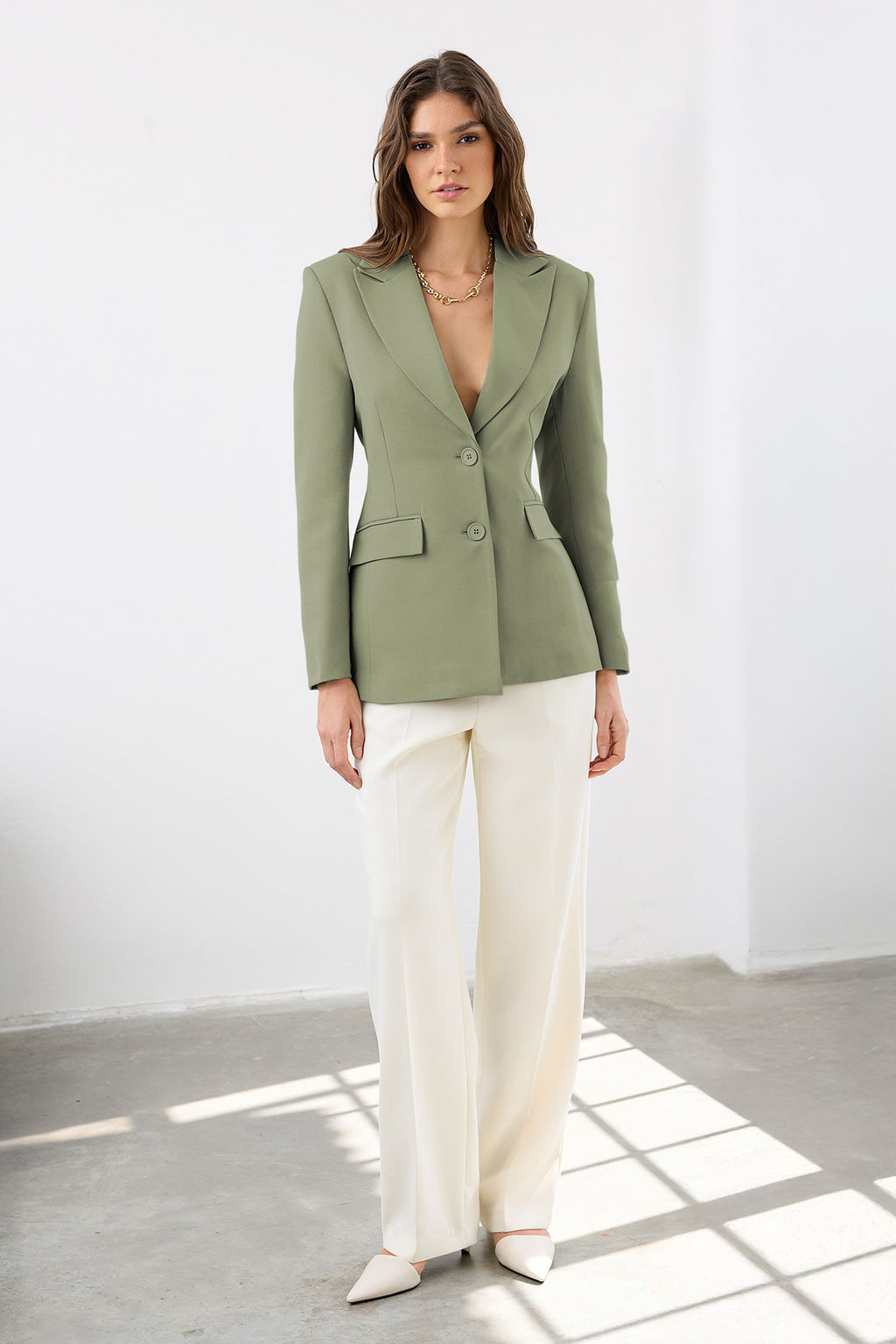 Ac?k Haki Fitted/Bele Oturan Dokuma Blazer Ceket TWOAW26BC00000