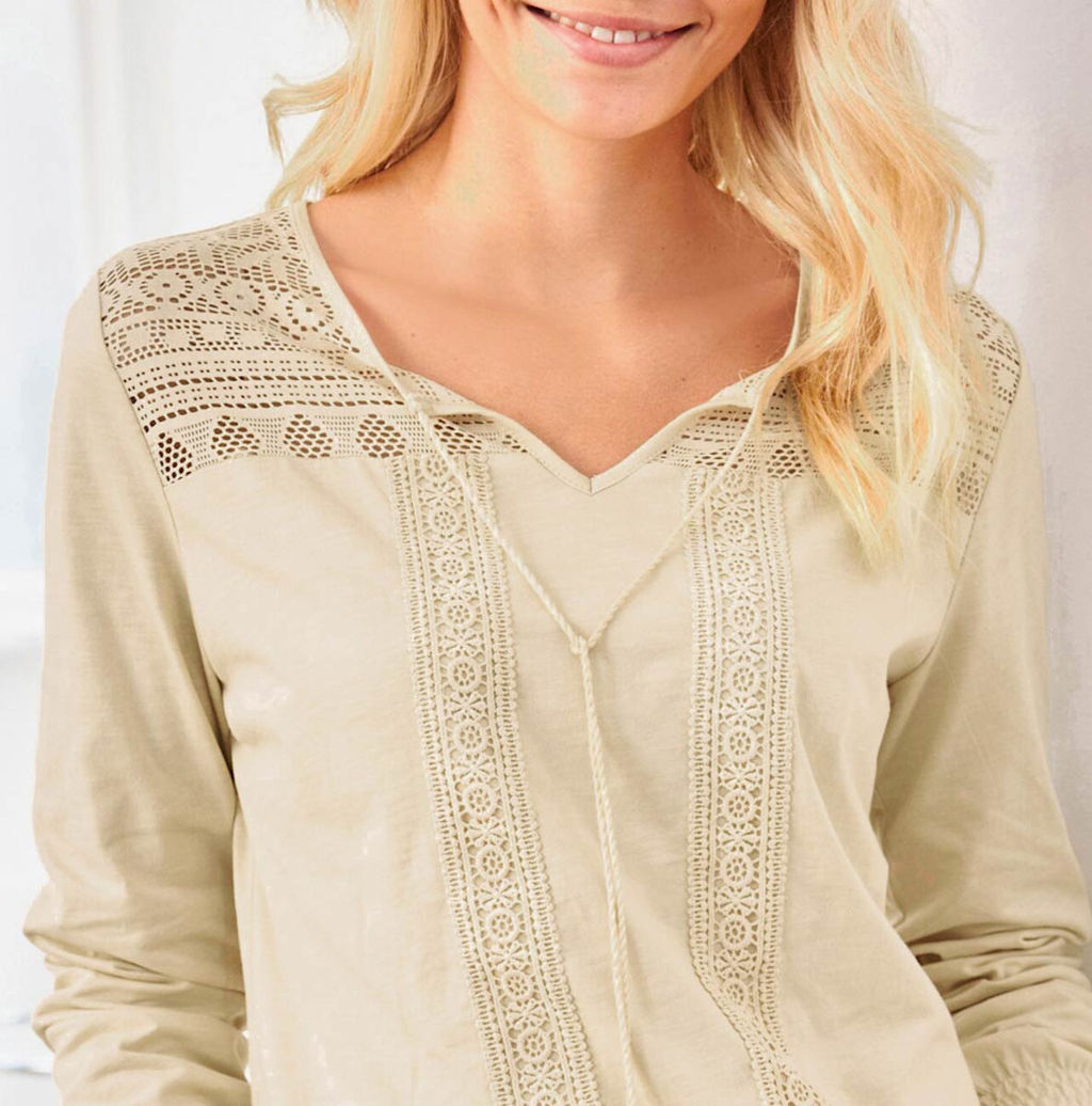 Блузка с кружевом, песочная - Linea tesini фото 5