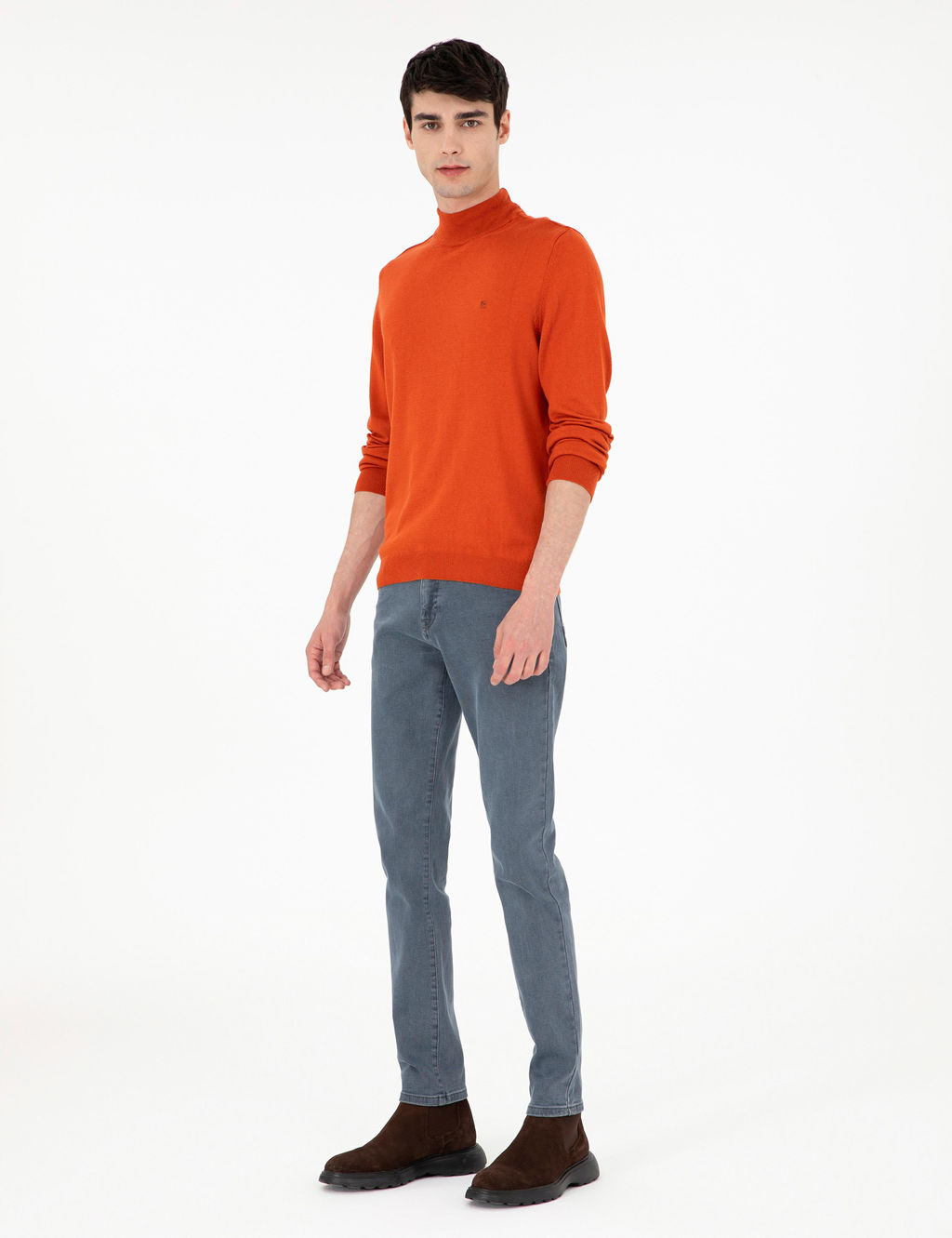 Turuncu Slim Fit Yar_m Bal_k__ Yaka Basic Triko Kazak - Pierre cardin фото 4