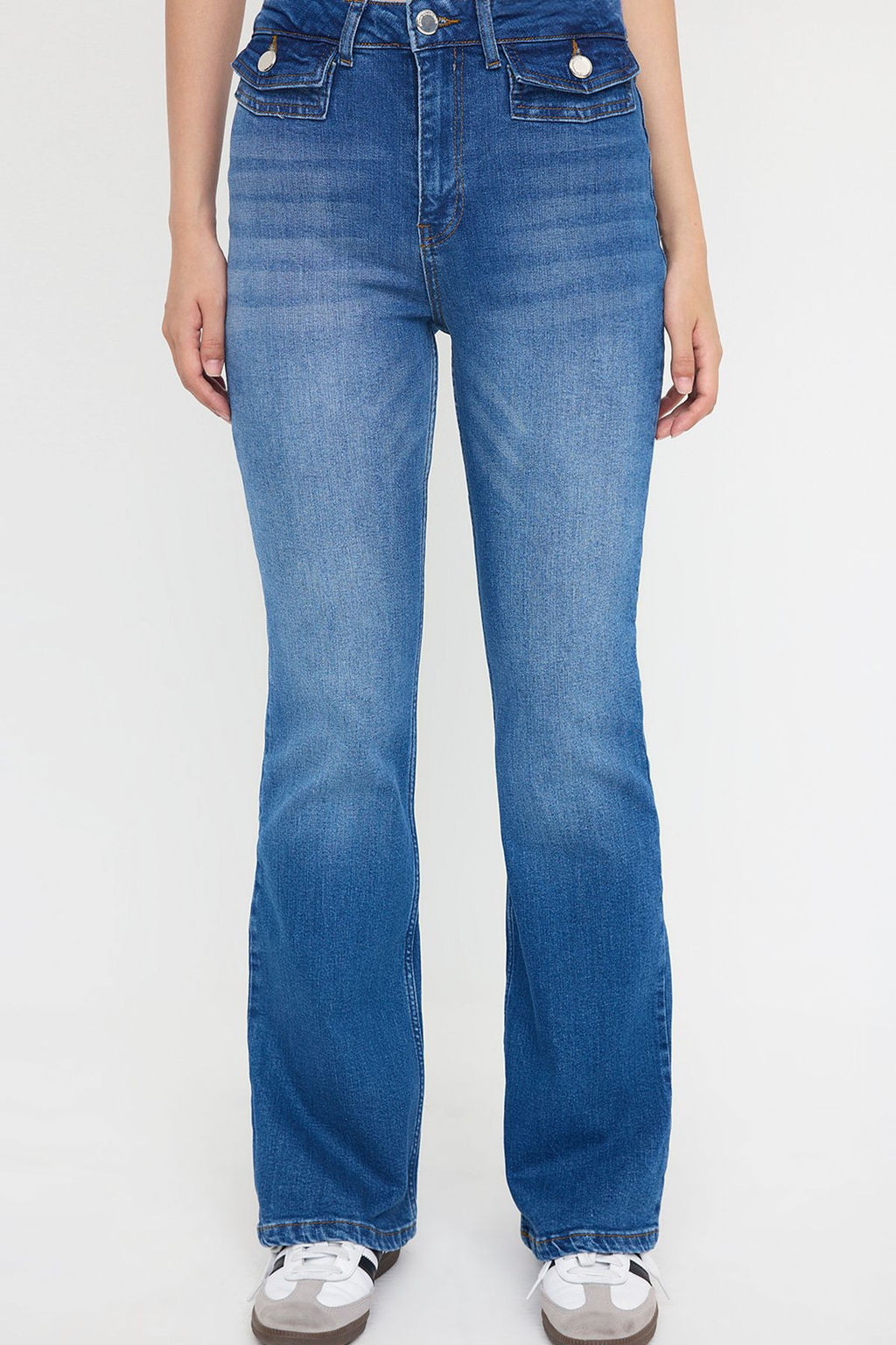 Teen Mavi Cep Detayl? Yuksek Bel Ispanyol Paca Flare Jeans TWOAW26JE00118 - Trendyolmilla фото 3