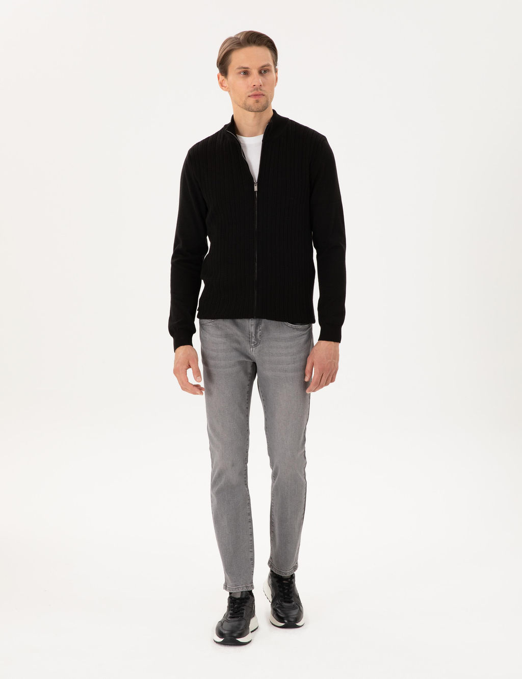 Siyah Slim Fit Fermuarl_ Triko H_rka - Pierre cardin фото 4