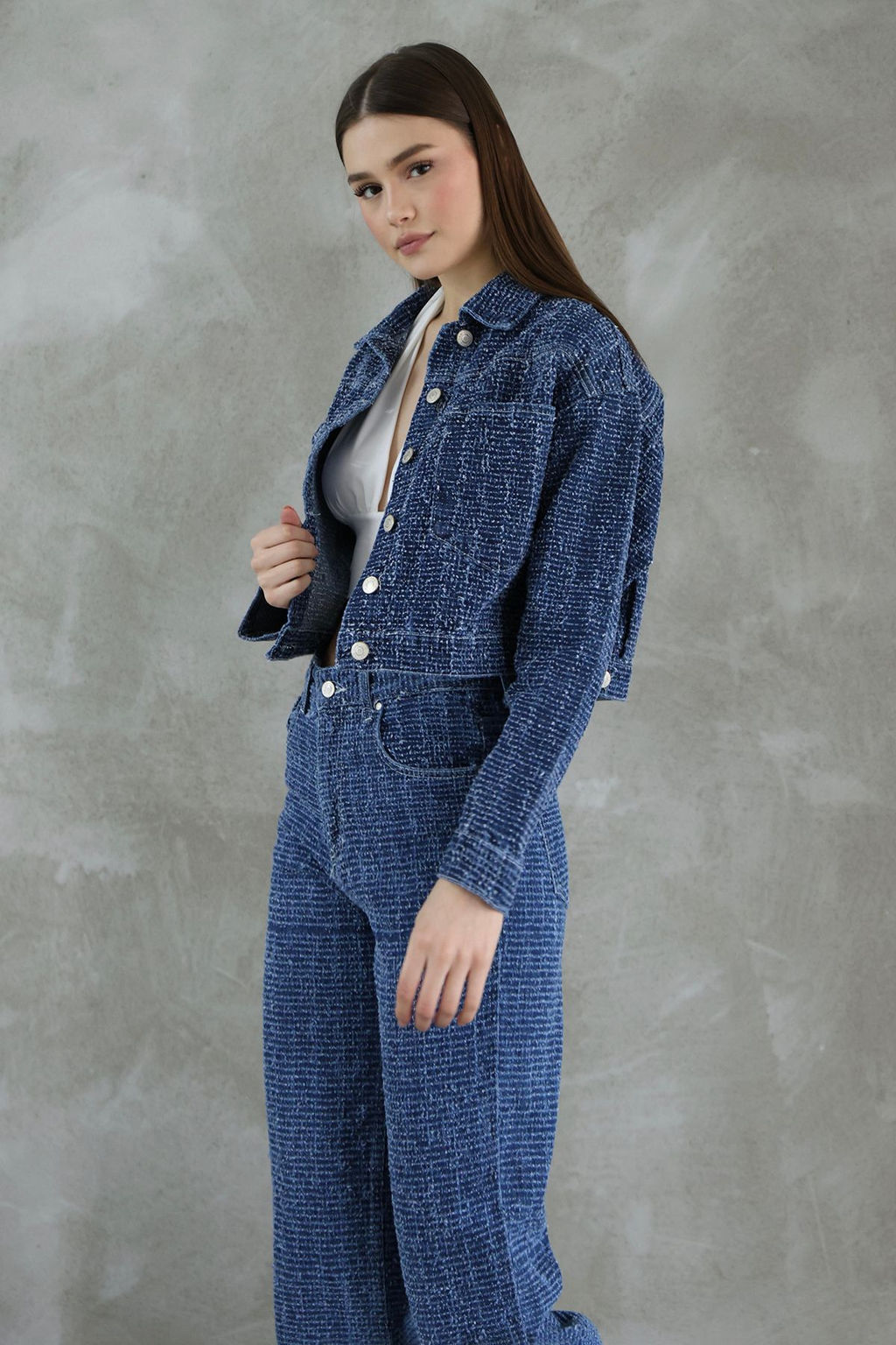 Mavi Dokulu Crop Denim Ceket TWOSS25CE00030