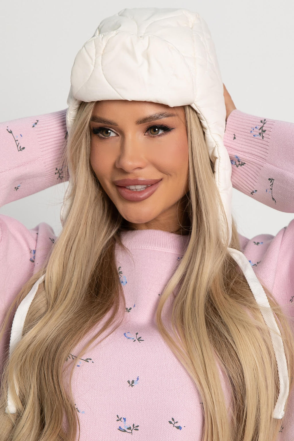 Ушанка стёганая (айвори) УС2