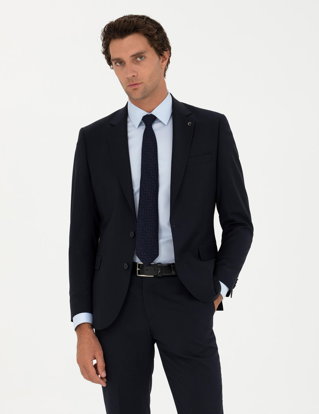 Классическая куртка приталенного кроя из смесовой шерсти темно-синего цвета - Cacharel фото 3