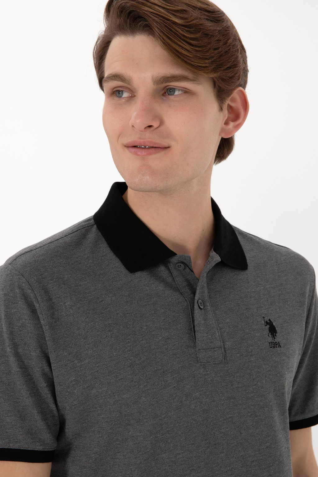 Erkek Regular Fit Polo Yaka Antrasit Melanj Basic Ti__rt Sepette S_rpriz _ndirim