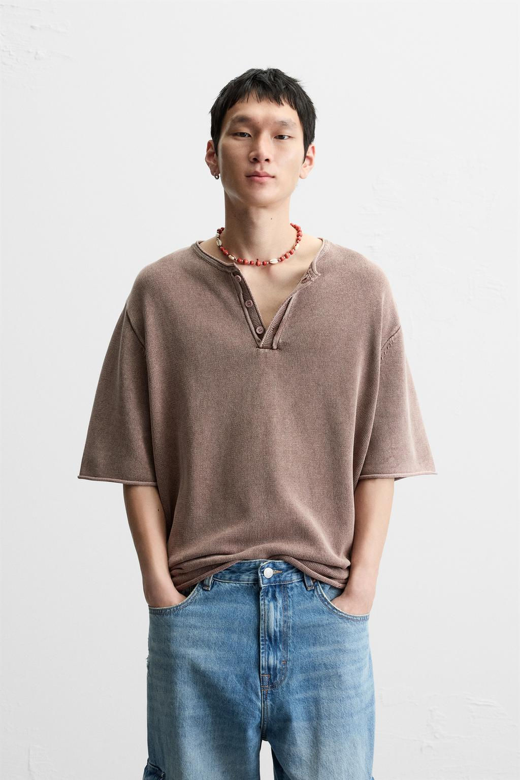 WASHED KNIT BUTTON-UP T-SHIRT - Zara фото 2