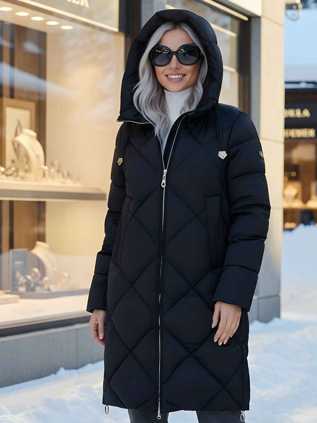 Пальто зимнее утепленное с капюшоном женское черного цвета 7637Ch - Visdeer фото 24