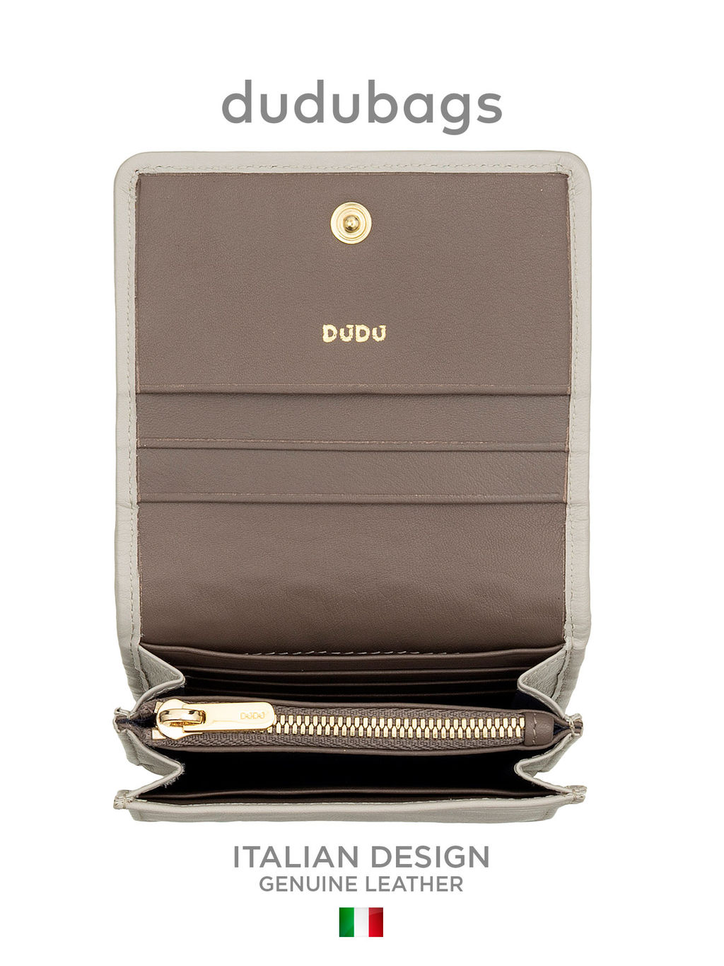 Итальянский кожаный кошелек DuDu серии Flores | жемчужный серый - Dudubags фото 4