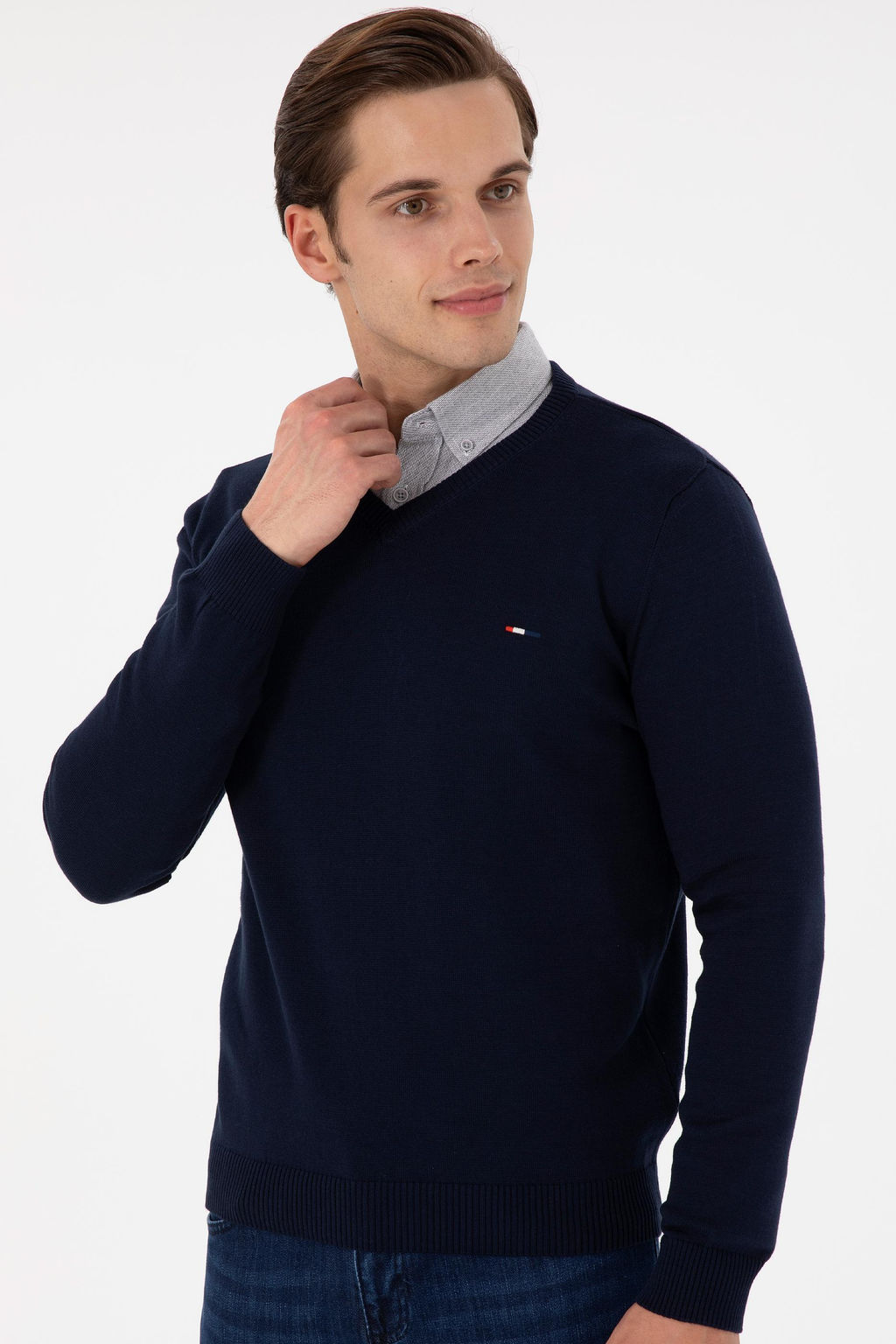 Erkek Slim Fit V Yaka Lacivert Basic Kazak - U.s. polo assn фото 3