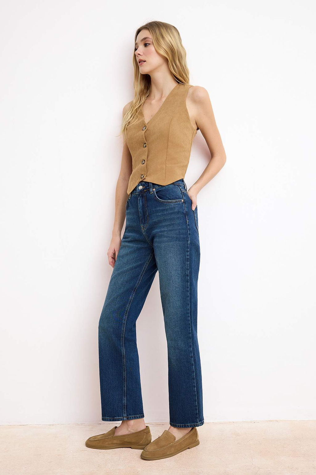 Mavi Yuksek Bel Az Esnek Straight Duz Kesim Jeans TWOSS26JE00159 - Trendyolmilla фото 4