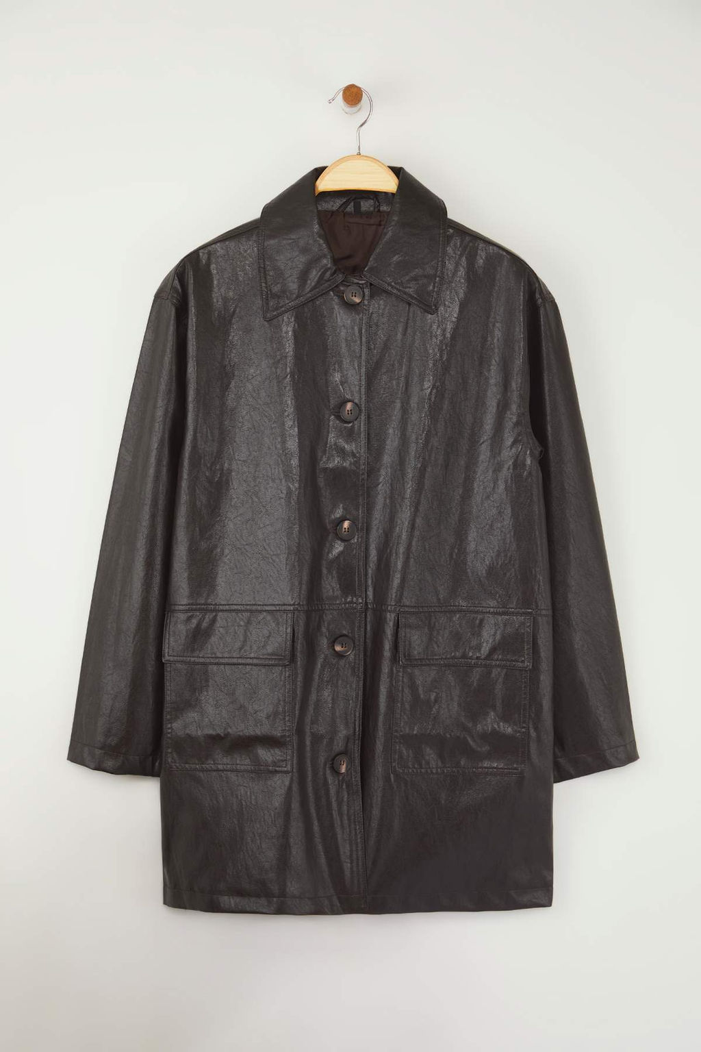 Wardrobe Essentials Koyu Kahverengi Suni Deri Oversize Midi Trenckot TWOAW26TR00009 - Trendyolmilla фото 5