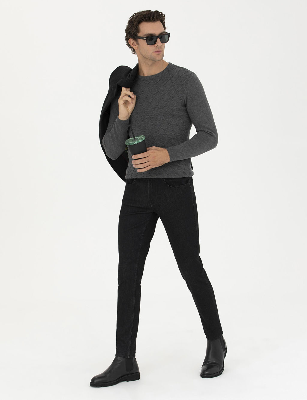 Серый меланжевый приталенный трикотаж с круглым вырезом - Cacharel фото 4