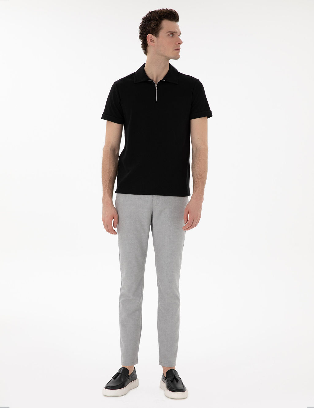 Gri Slim Fit Kanvas Pantolon