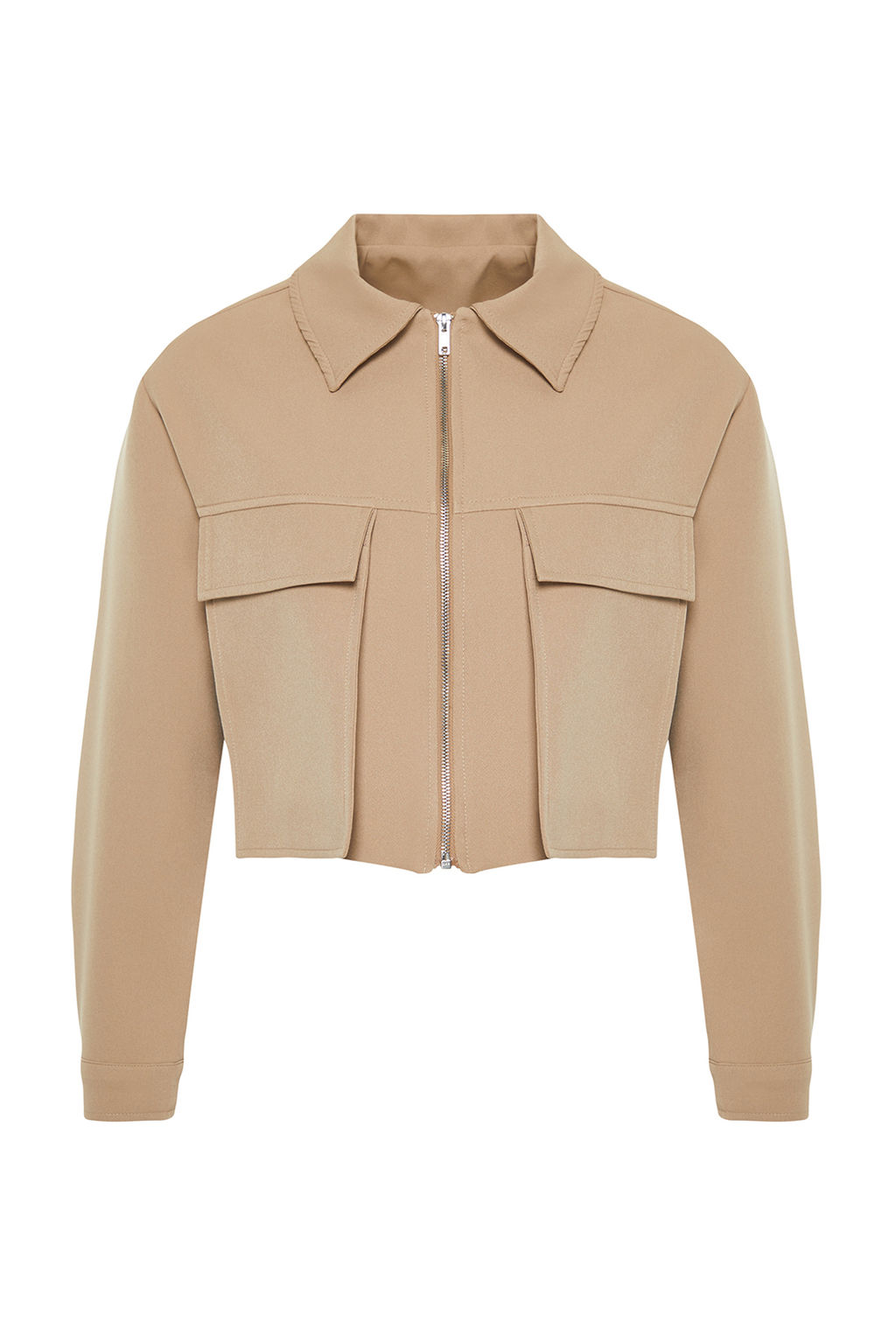 Koyu Kahverengi Cep Detayl? Fermuarl? Crop Dokuma Ceket TWOSS24CE00031 - Trendyolmilla фото 11