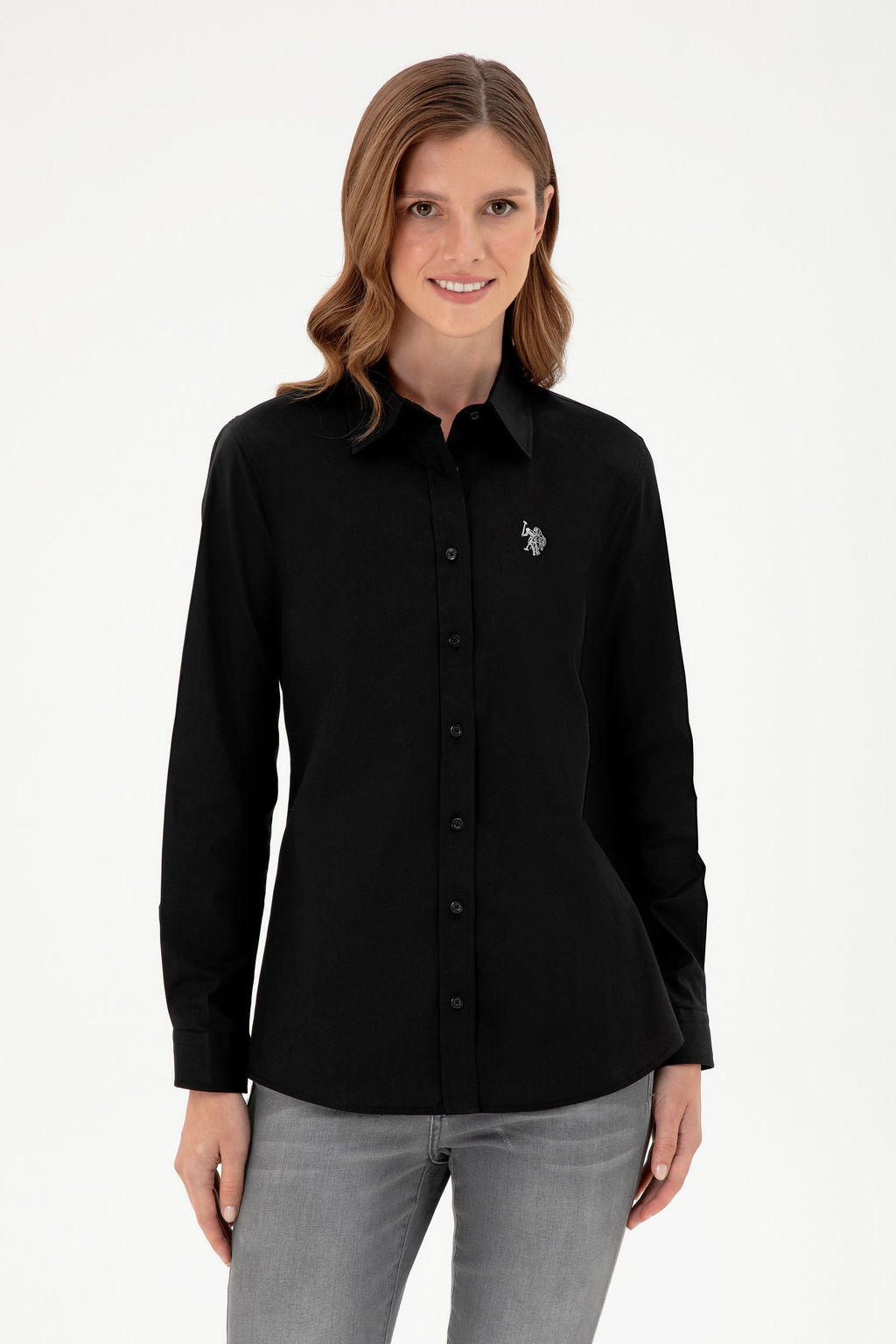 Женская черная базовая рубашка с длинным рукавом - U.s. polo assn фото 8