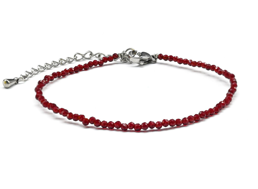 Браслет из граненых бусин мелких 2мм циркон цв.бордовый, 17см