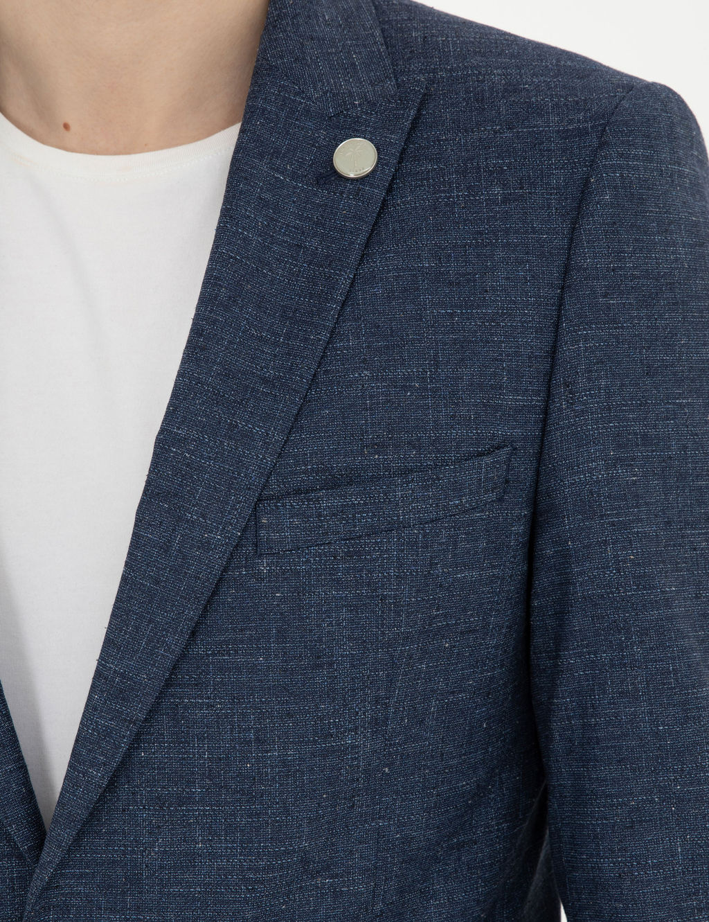 Lacivert Extra Slim Fit Y_n Keten Kar___ml_ Tak_m Elbise