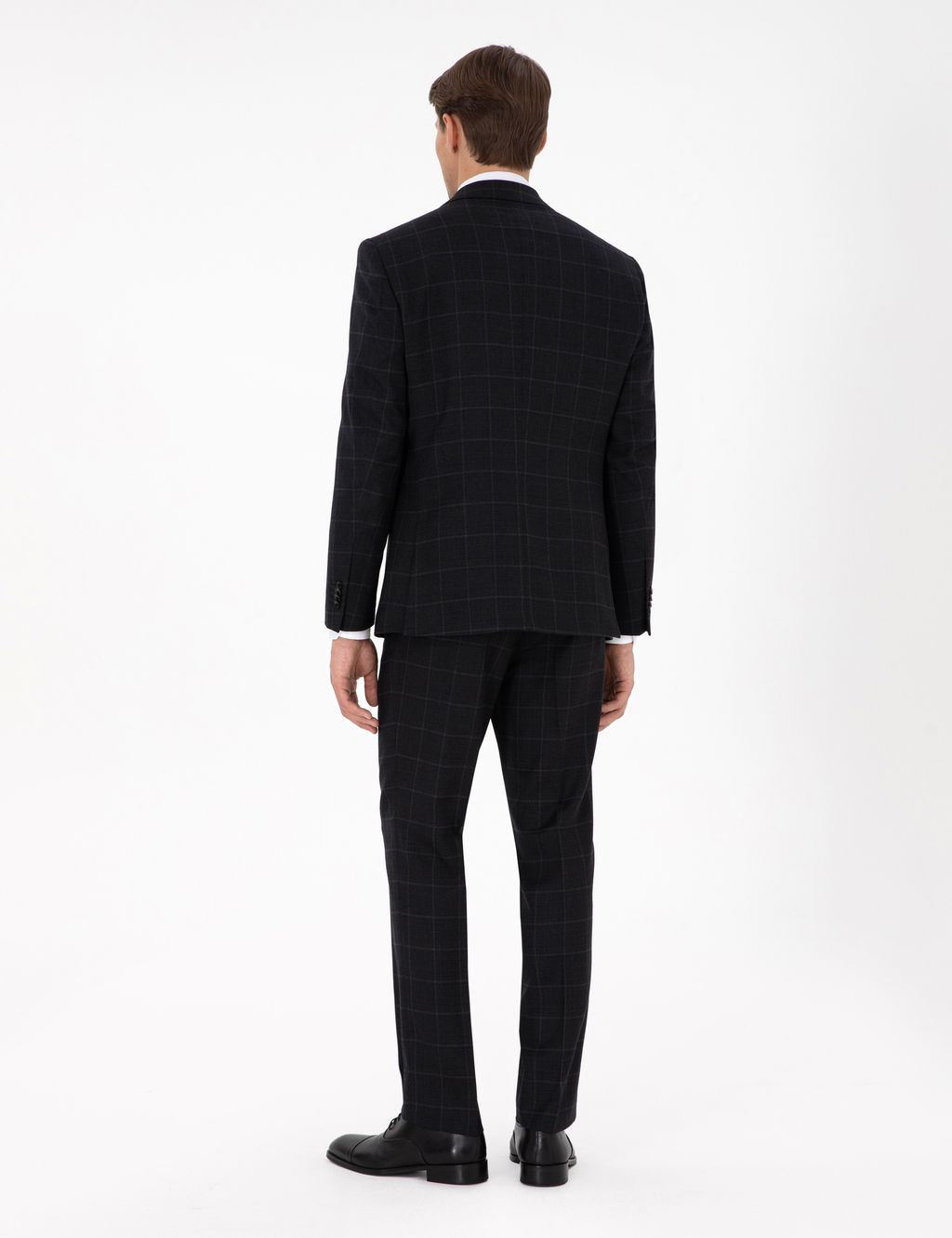 Siyah Slim Fit Ekose Y_nl_ Tak_m Elbise