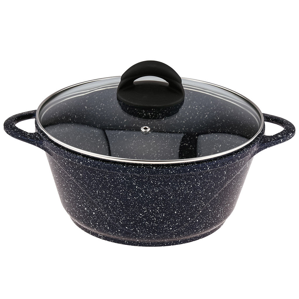 Кастрюля с антипригарным покрытием 3л, д24см "Сияние Blue", h11,5см, s0,4см, литые ручки, стеклянная крышка с пароотводом, форма "Классик волна", подарочная упаковка (Россия)