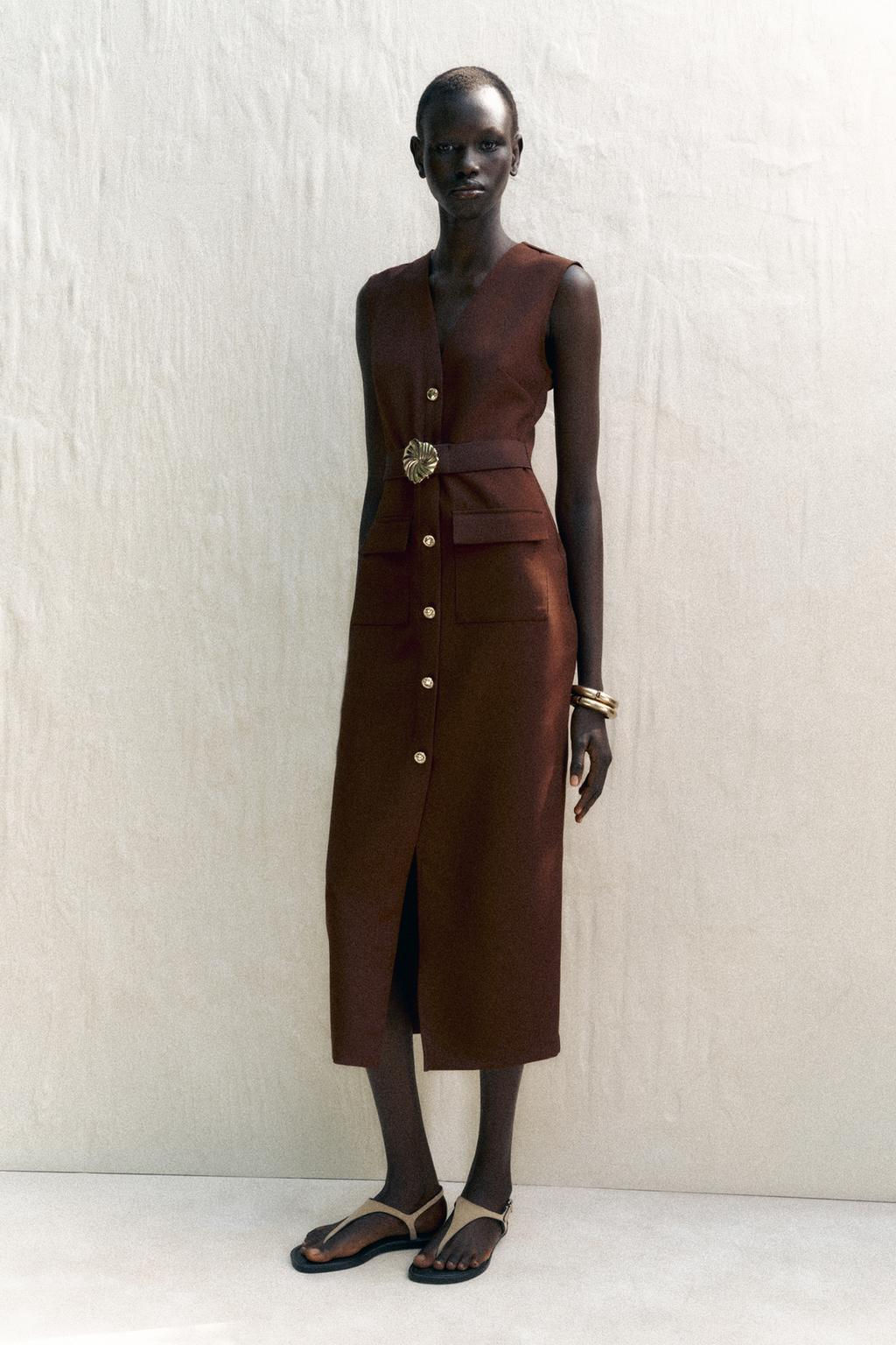 BELTED CREPE MIDI DRESS