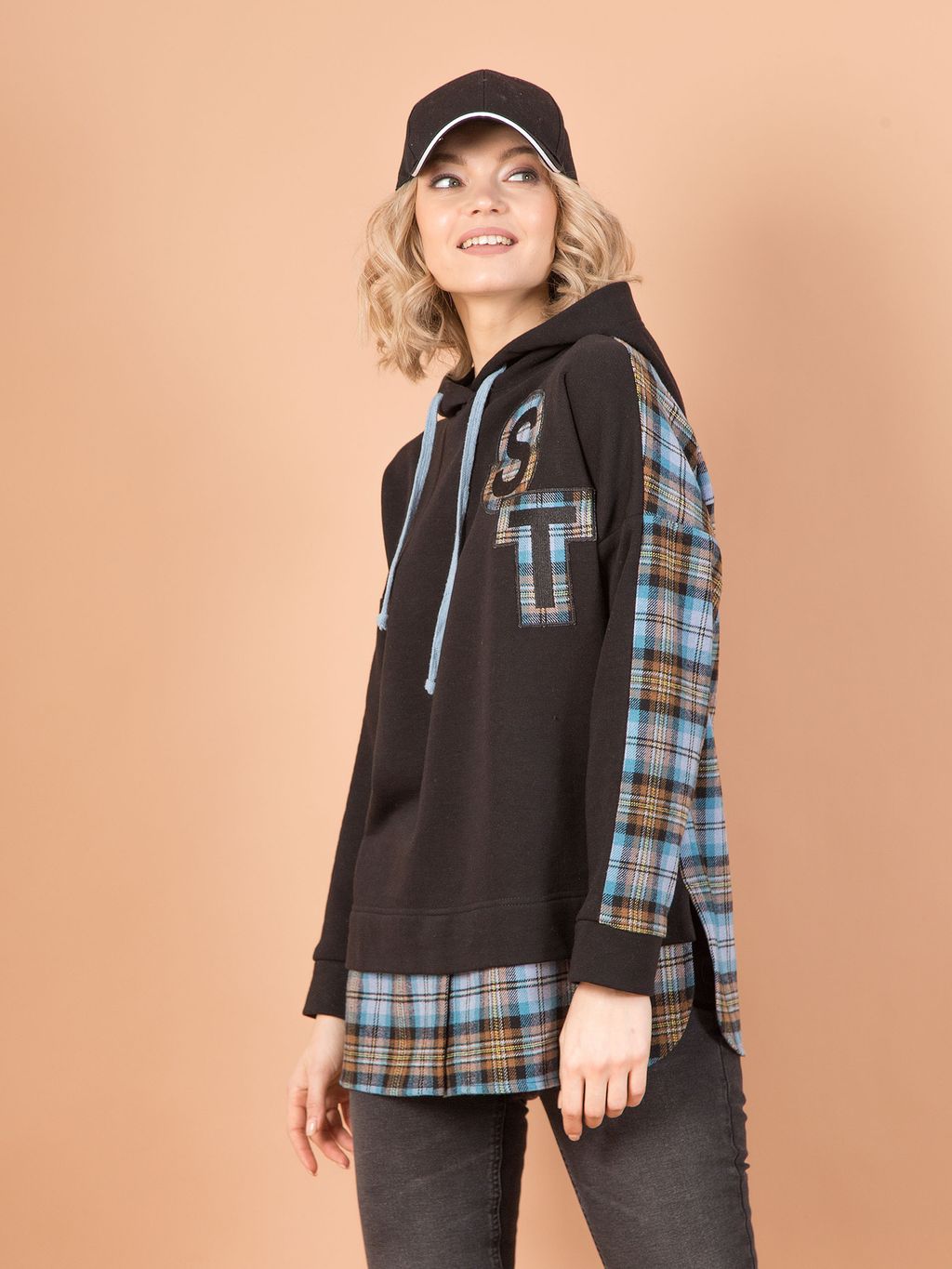 Джемпер комбинированный с капюшоном - Stilla фото 4