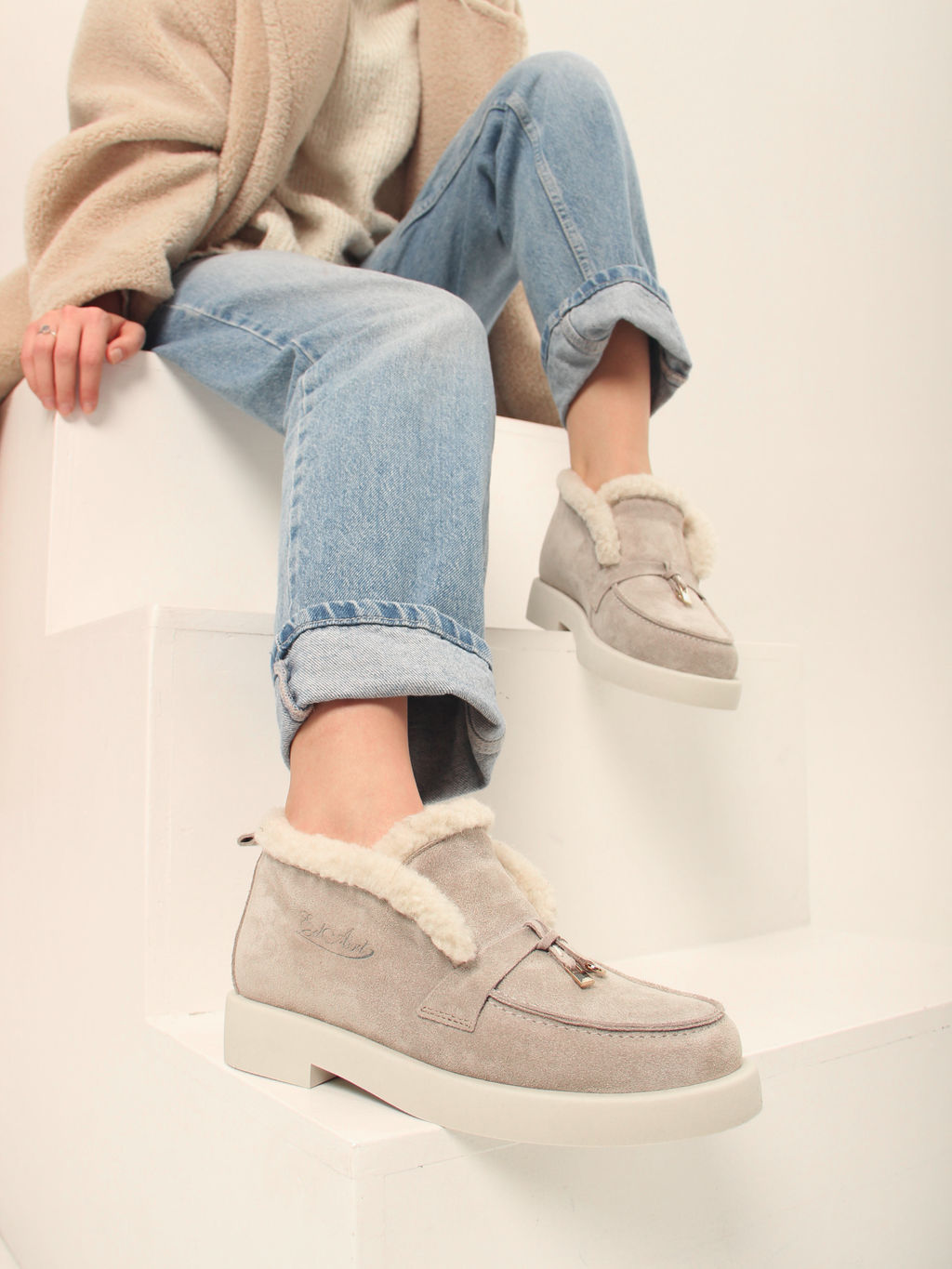 Ботинки 306.1593be.Каменный замша/шерсть