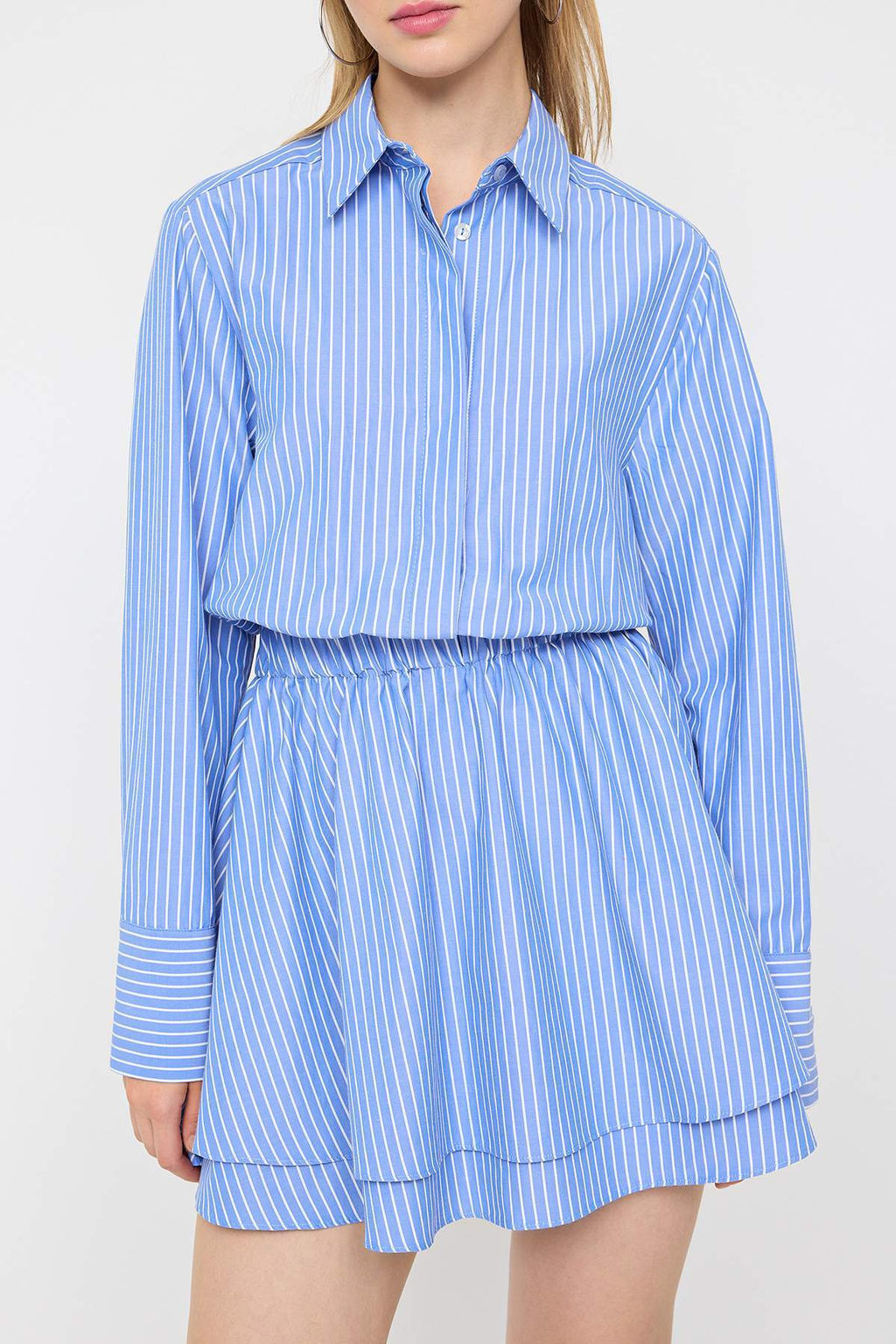 Mavi Cizgili Bel Lastik Detayl? Poplin Dokuma Elbise TWOAW26EL00189 - Trendyolmilla фото 3