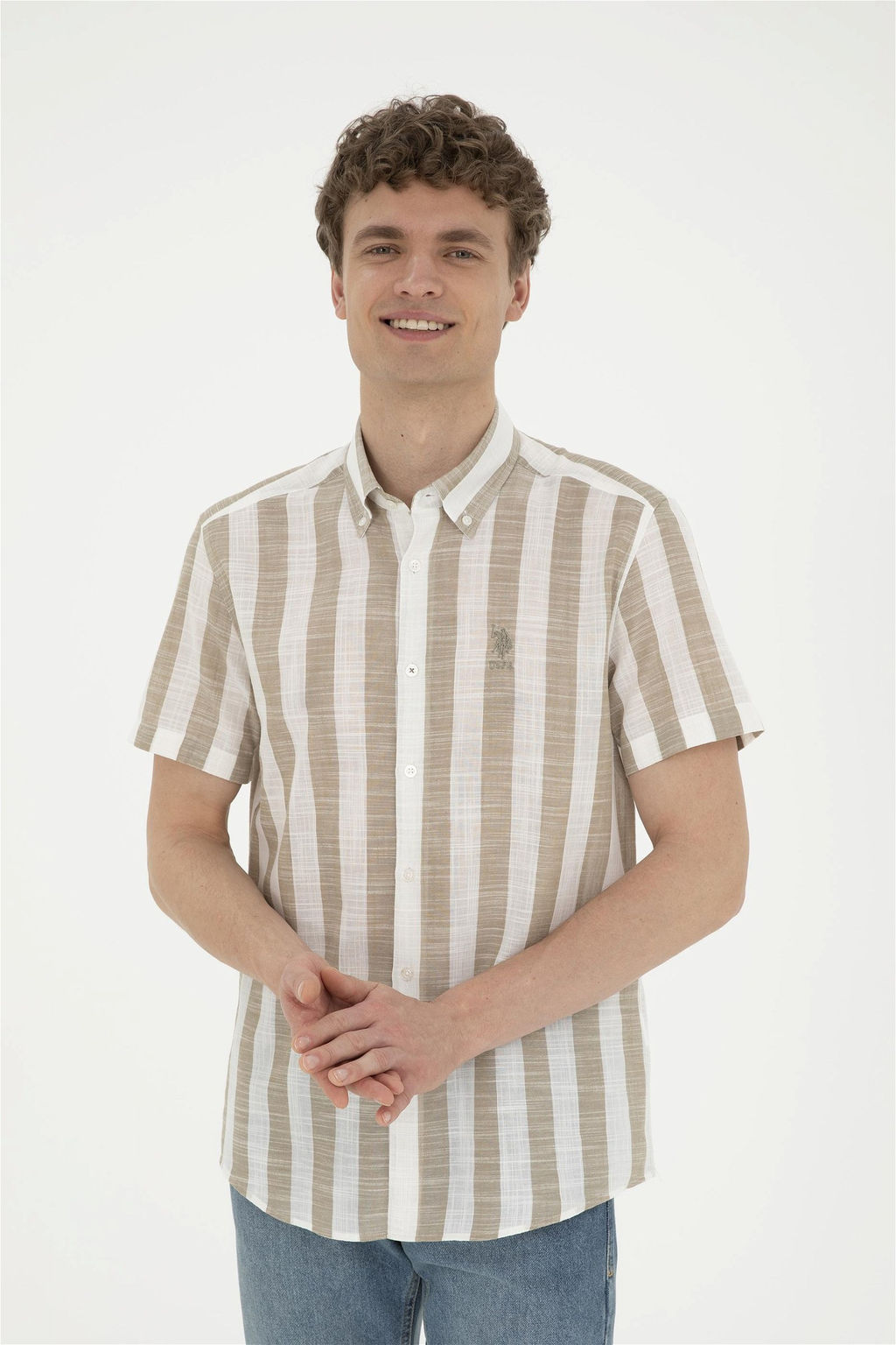 Мужская рубашка цвета хаки с коротким рукавом Неожиданная скидка в корзине