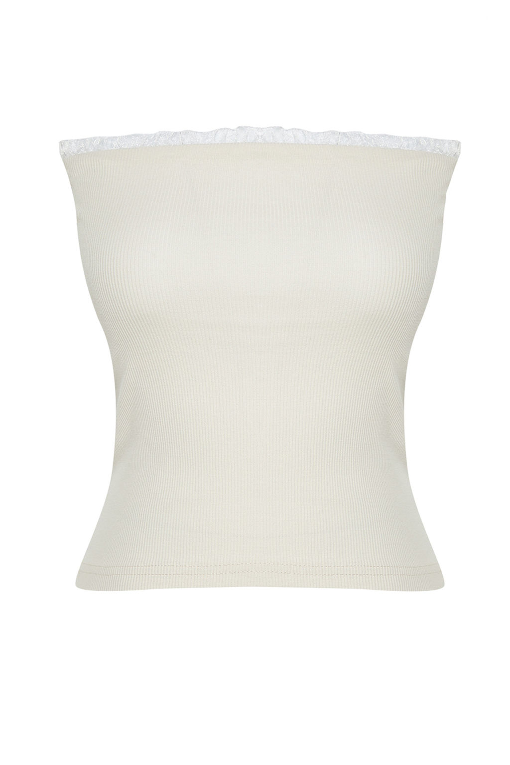 Tas Fitilli Straplez Yaka Dokuma Garnili Vucuda Oturan Pamuklu Esnek Crop Orme Bluz TWOSS24BZ00361