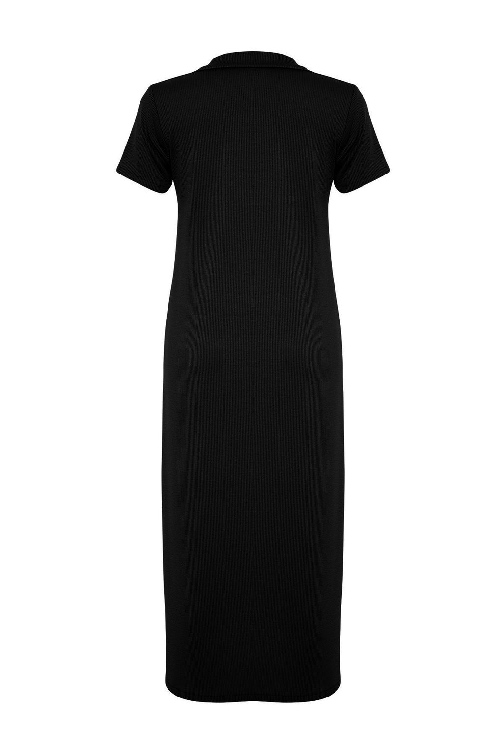 TRENDYOLMILLA Siyah Polo Yaka Shift/Normal Kesim Midi Esnek Orme Elbise TWOSS24EL01012 фото 8