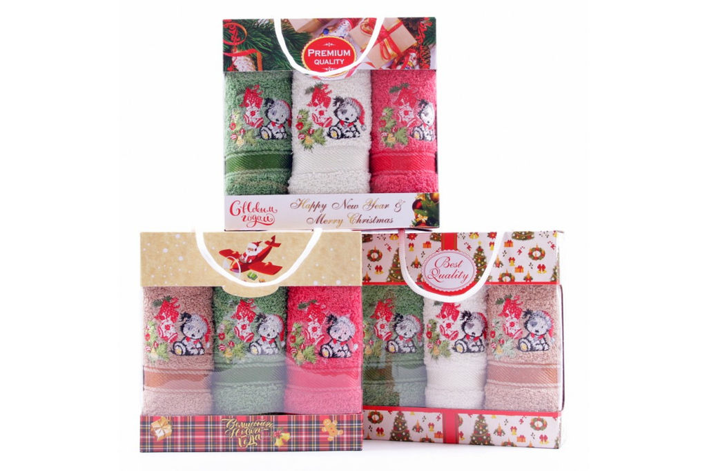 Набор полотенец махровых Новогодний щенок WR37 в сумочке МР+МР+МР