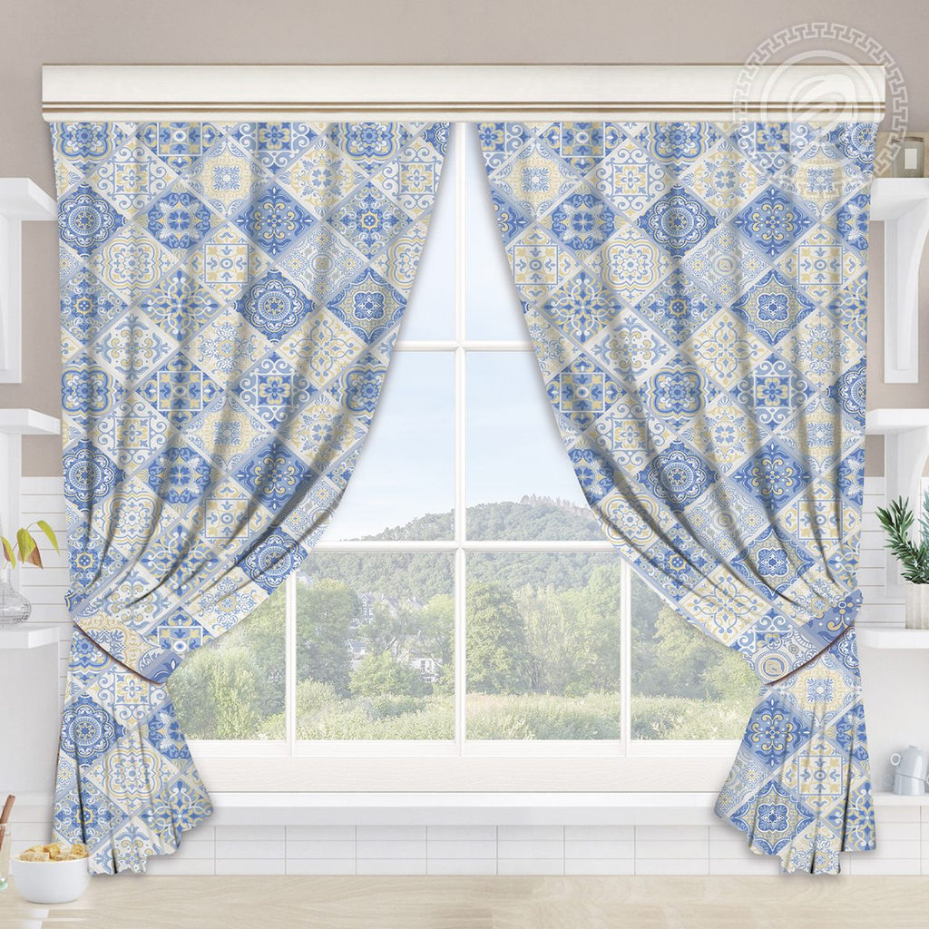 Шторы для кухни с подхватом Сицилия 145*180/Шторы: 2 шт.- 145*180, подхваты: 2 шт. Шторы "АРТ ДИЗАЙН" для кухни